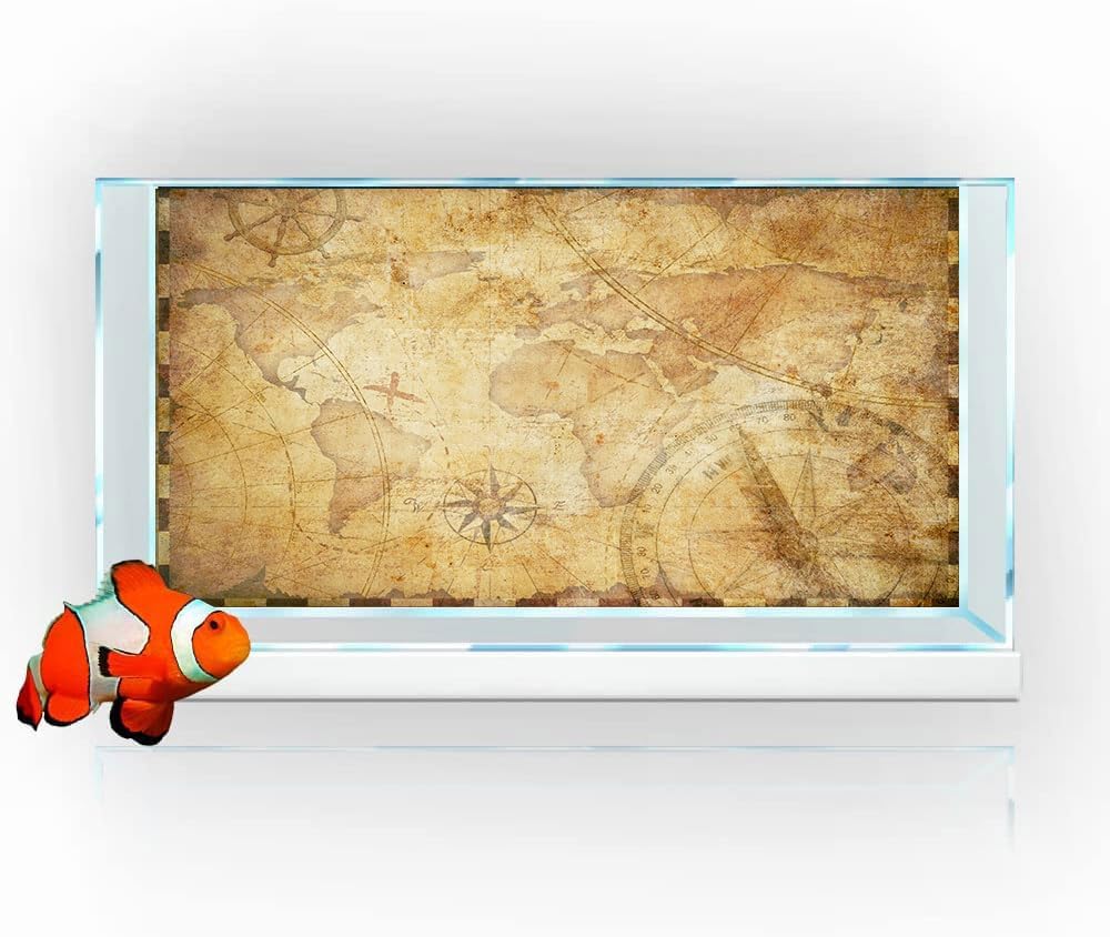 36X24IN Retro Old Travel World Map Terrarium Background, Art Parchment Pirate Treasure Map Reptile Habitat Background with 10EVA Double-Sided Tape