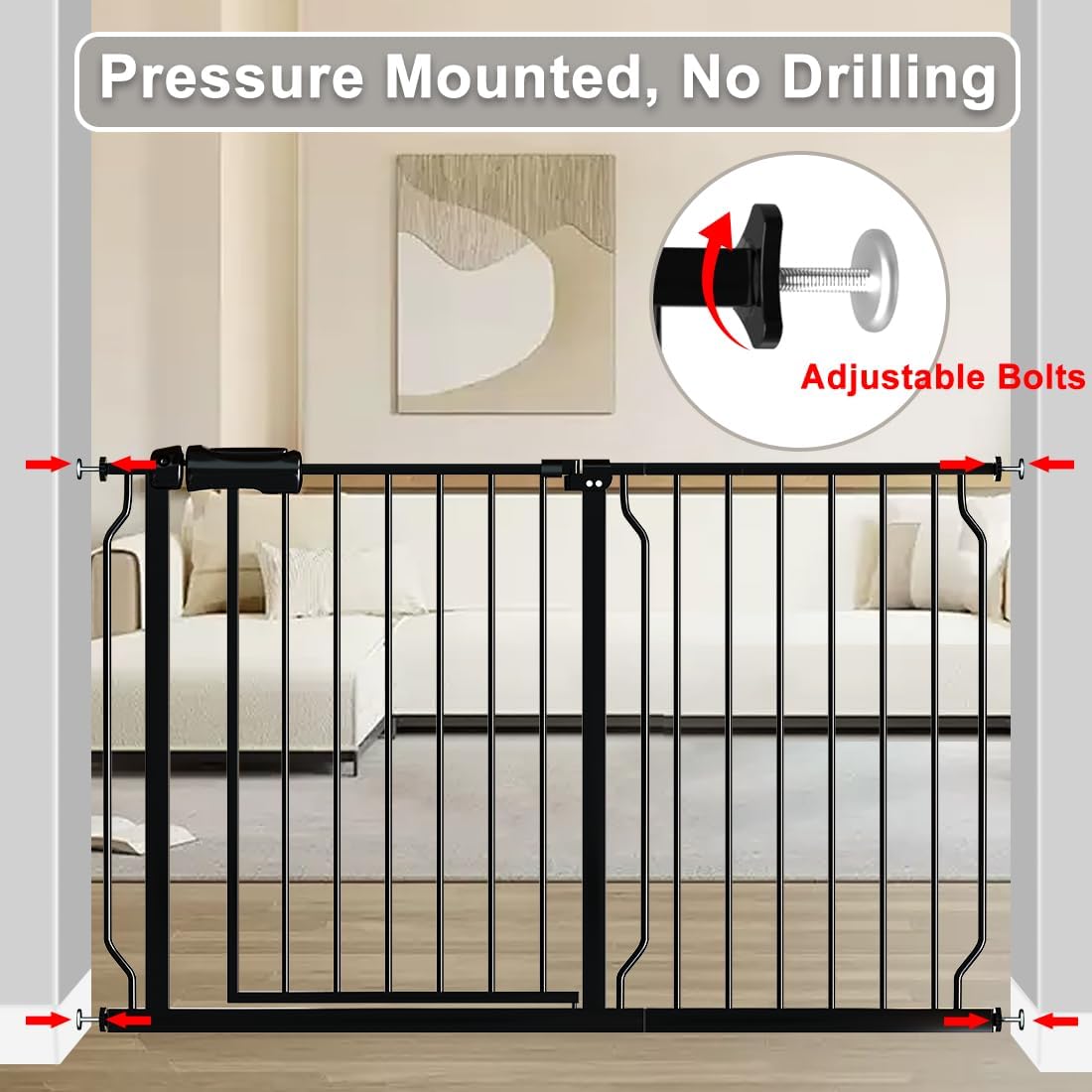 Fairy Baby Extra Wide Baby Gate 76.3-81.1 Inch Wide, Walk Through Pressure Mounted No Drill, Long and Large Tension Gate for Pet and Kids