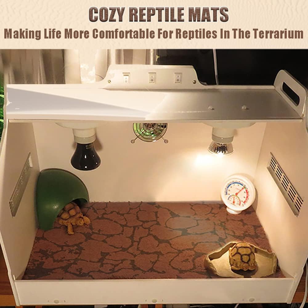 Tfwadmx Reptile Carpet Sand Mat for Bearded Dragon Terrarium Substrate Liner Brown Leopard Gecko Tank Accessories Lizard Bedding Mats for Tortoise Turtle Snake Chameleon with Tweezers 12x20In (2 Pcs)