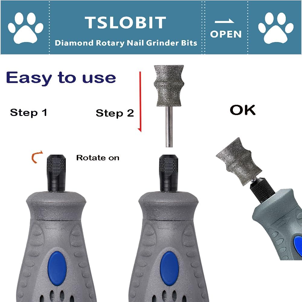 Diamond Dog Nail Grinder Attachment,1/8'' Pet Nail Grinder Wheel for Dremel Dog Nail Grinder, Diamond Rotory Bit for Dogs&Pets Nail Care,2-Pack（Large D+D）