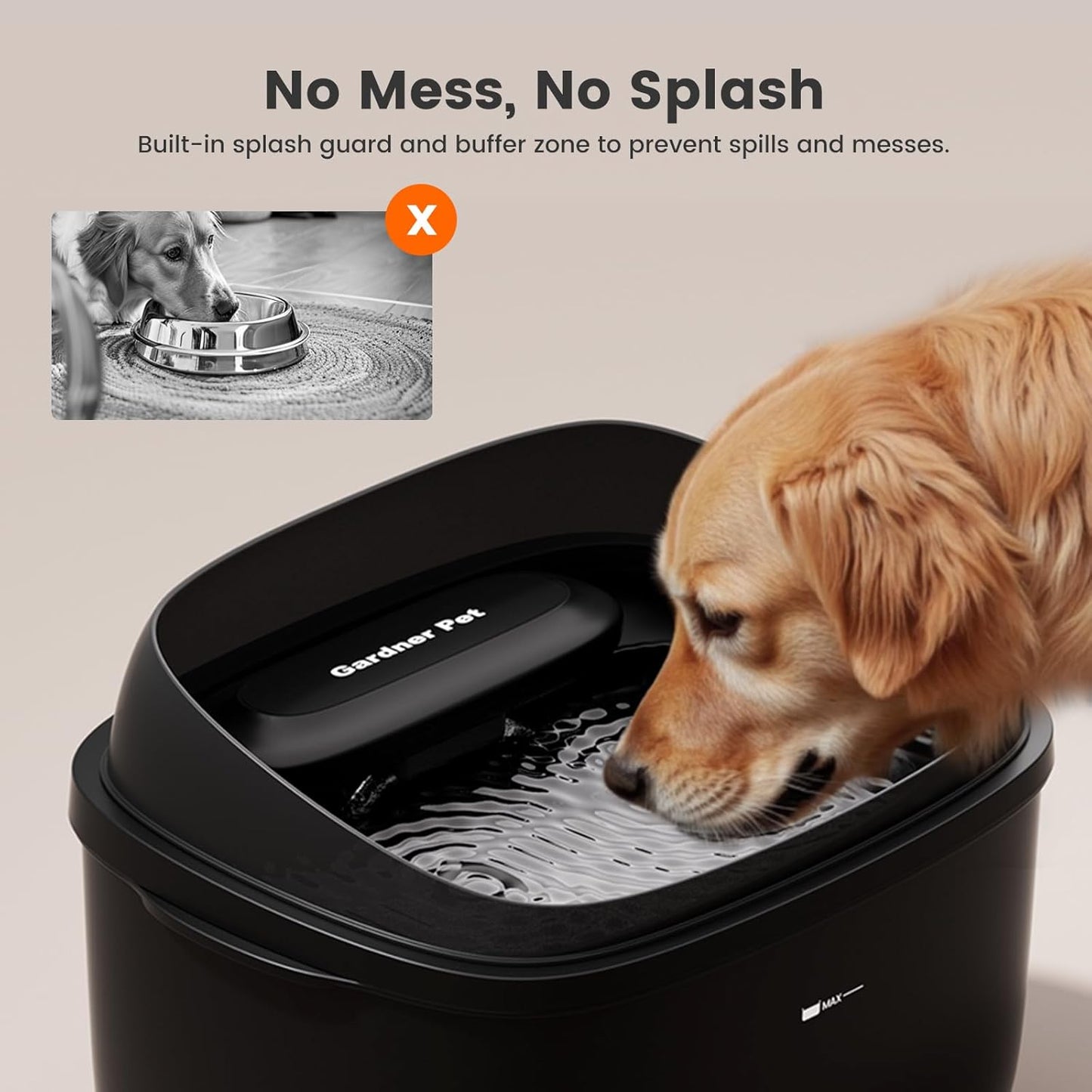Gardner Pet Dog Water Fountain for Large Dogs, 8L/2.1Gal Large Capacity Automatic Dog Water Bowl Dispenser with Vortex Circulation, UV&Maifan Stone Filter, Splash-Proof, Quiet Cat & Dog Water Bowl
