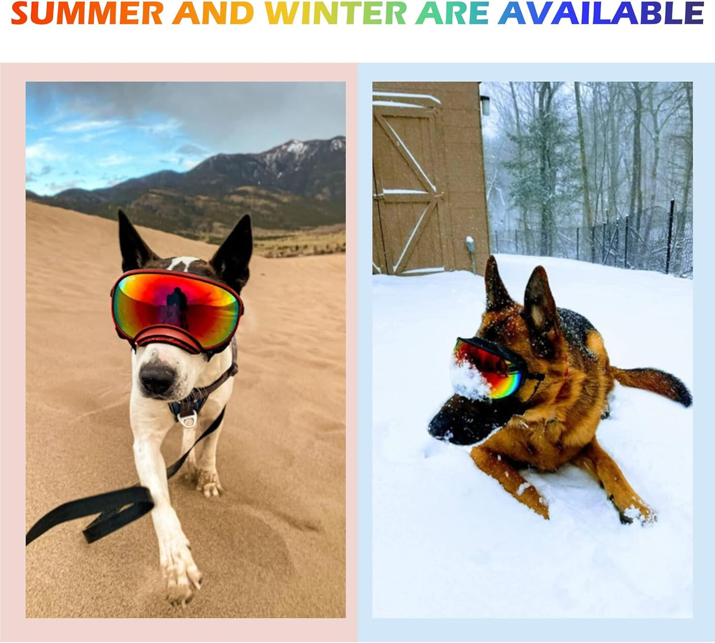 Winproof Adjustable Strap Dog Sunglasses, UV Protection, Suitable for Medium-Large Dogs, Soft Goggles