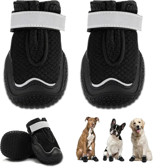 Hcpet Dog Boots for Large Dogs, Dog Shoes for Hot Pavement Winter Snow, Paw Protector Dog Booties Designed for Comfort and Breathability, Outdoor Booties for Small Medium Dogs for Hiking Black Size 8
