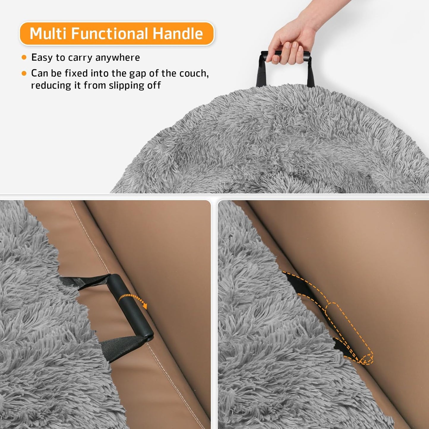 GGIB Calming Dog Bed Fluffy Plush Dog Mat for Furniture Protector with Removable Washable Cover for Large Medium Small Dogs and Cats (Large, Grey)