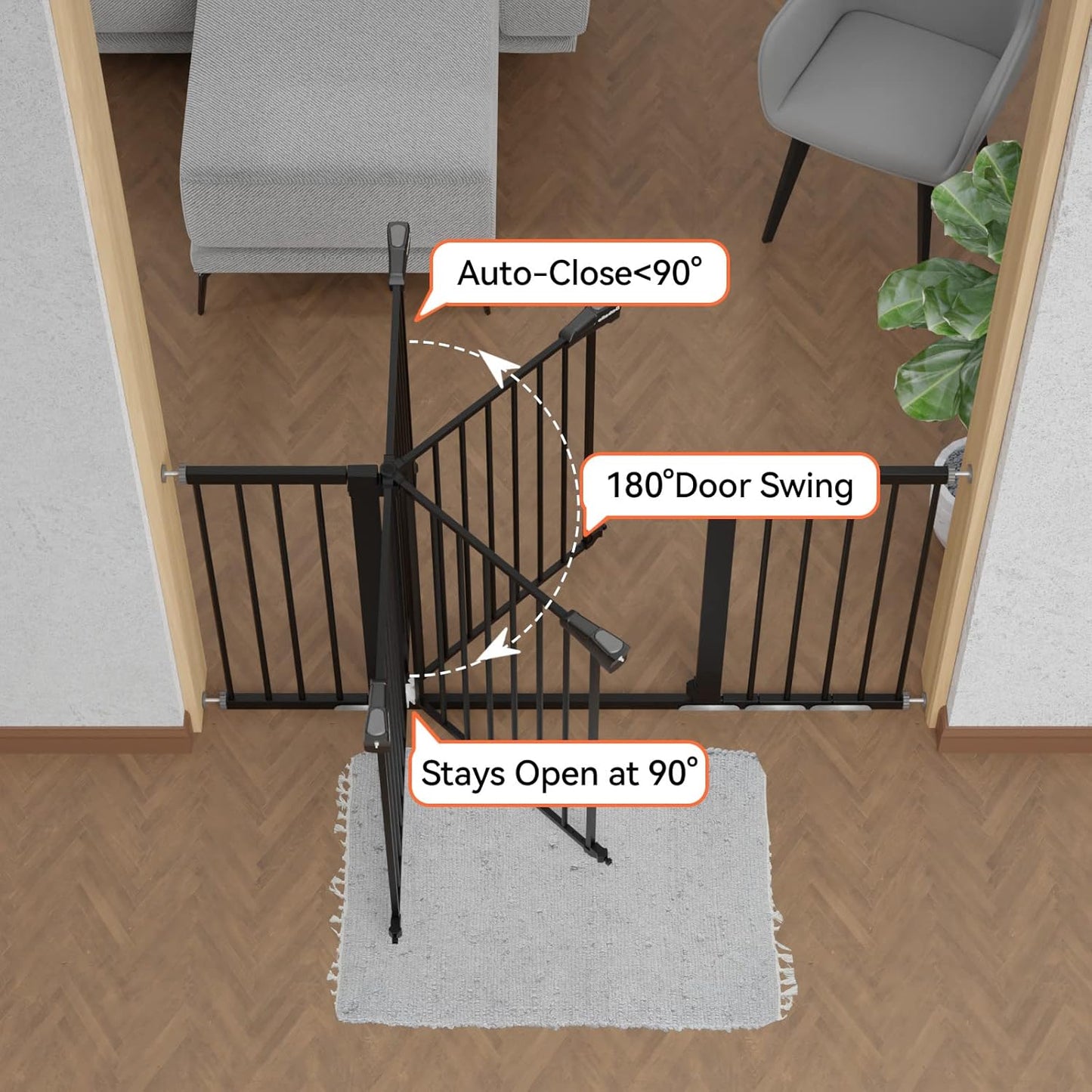 BABELIO Extra Wide Baby/Dog Gate, 29-55" Auto Clos for The House and Doorway, Safety Pressure Mounted Pet Door, NO Need Tools and Drilling, Black
