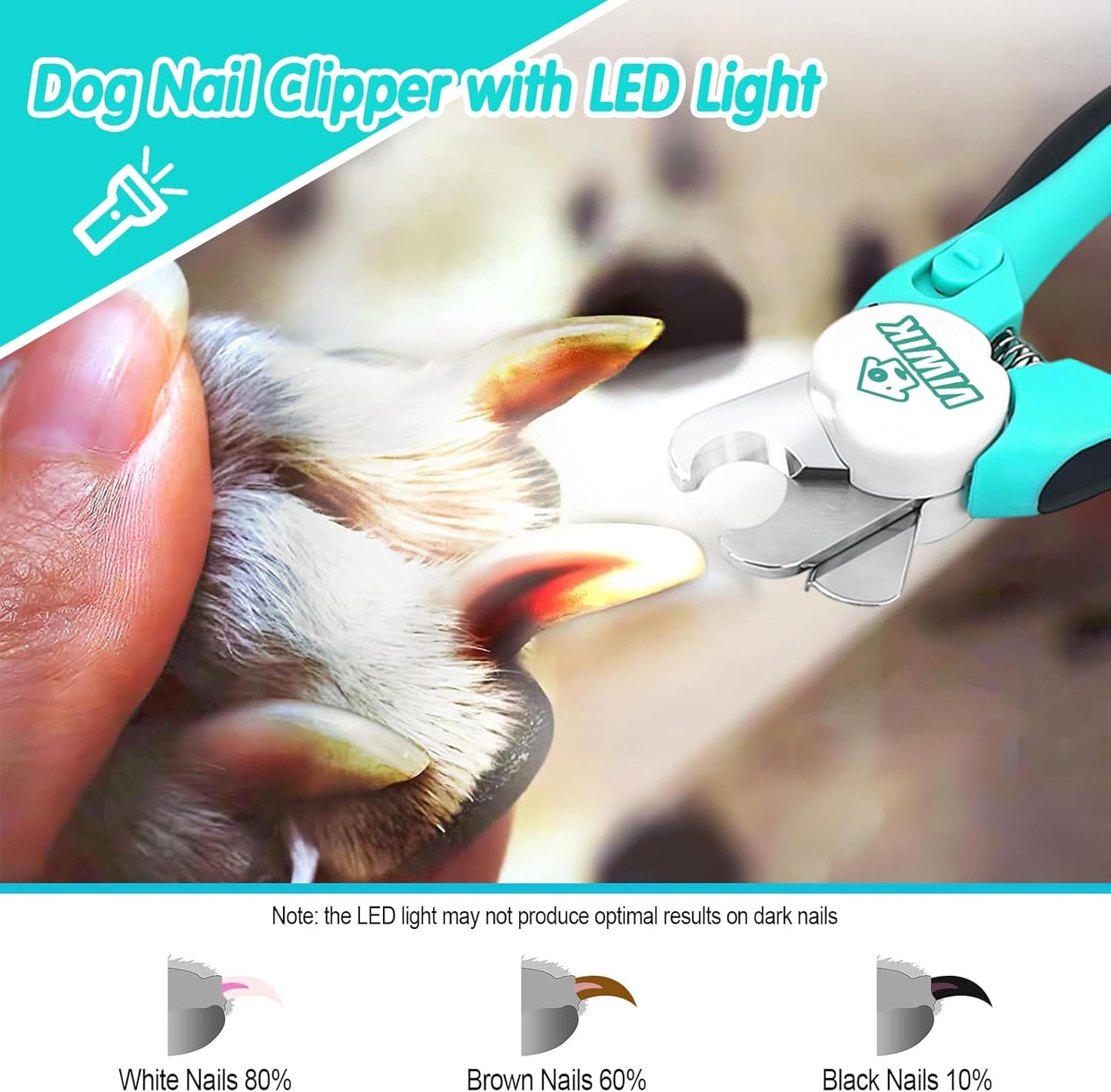 VIWIK 2 in 1 Dog Nail Trimmers with LED Light for Bloodline, Dog Comb, Dog Nail Clippers with Quick Sensor & Safety Guard to Avoid Overcutting, Cat Puppy Claw Clipper for Grooming with Nail File Blue
