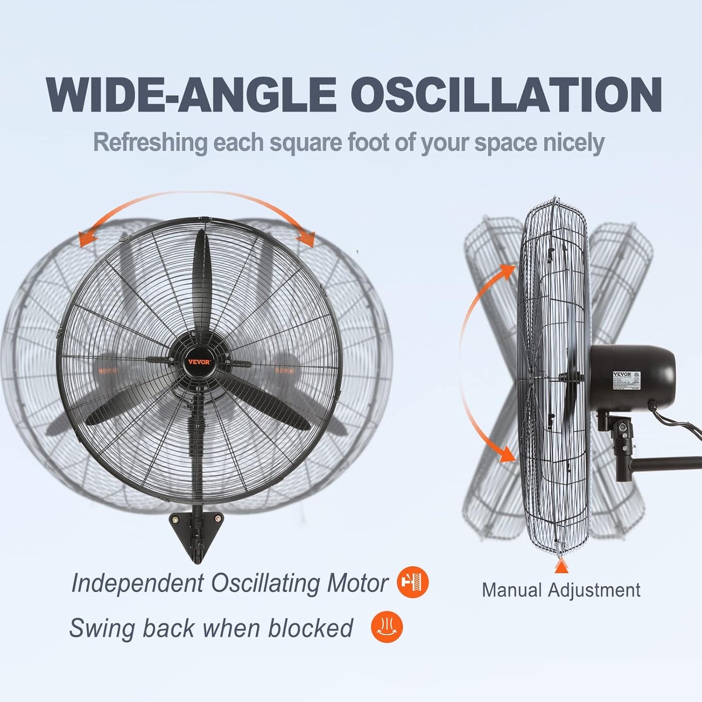 VEVOR 30 Inch Wall-Mount Misting Fan, 3-speed IP44 Waterproof Oscillating, Max. 9500 CFM Wall Mounted Fan for Outdoor, Commercial, Residential, Greenhouse, Workshop, Patio, Black, ETL Listed