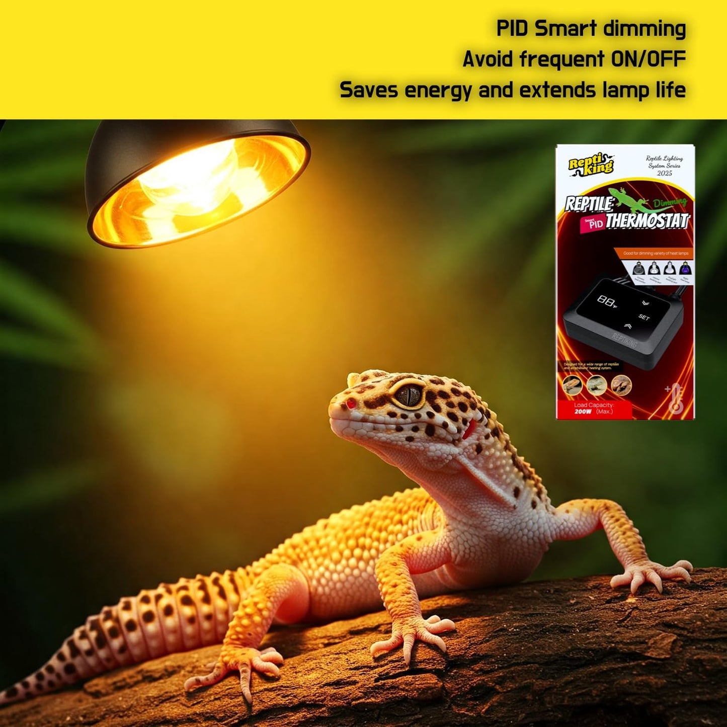 Reptile Dimming Thermostat, Heat Lamp Temperature Controller, Reptile Terrarium PID Digital Thermostat, Heating Controller for Basking Spot Heat Bulbs and Ceramic Heat Emitter
