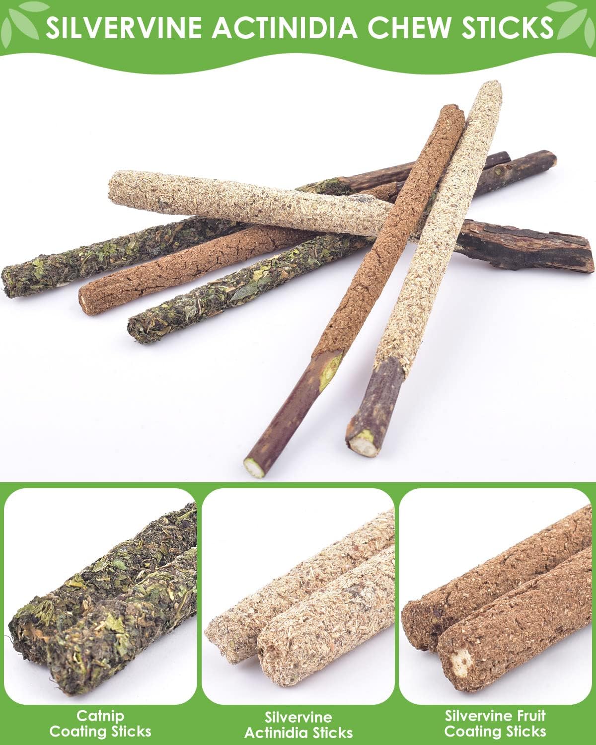 TINDTOP Silvervine Chew Sticks for Cats, 12 Pack Natural Catnip Chew Toys for Kittens Teeth Cleaning, Matatabi Dental Care, Increase Appetite, Calm Cat Anxiety and Stress, Cat Dental Toy