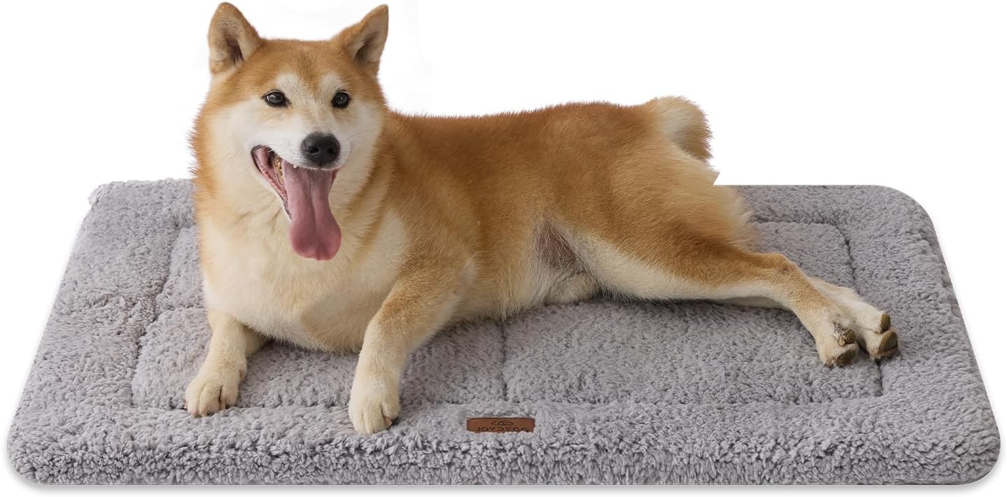 Joydeco Low Profile Dog Crate Mat Reversible Bed Pad, Washable Dog Pad Mat with Ultra Soft Fleece, Compact Design Kennel Beds Mats for Large Medium Small Pets, 36" x 27" Gray