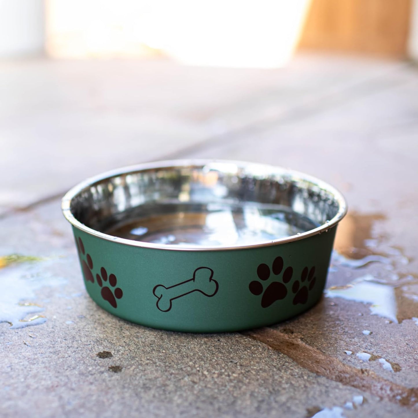 Loving Pets Bella Dog Bowls- Stainless Steel Dog & Cat Bowls - Spill Proof Dog Food Bowl, Cat Bowl, Puppy Essentials & Pet Supplies Great for Home & Travel (Small 10-20 lbs, Artichoke)