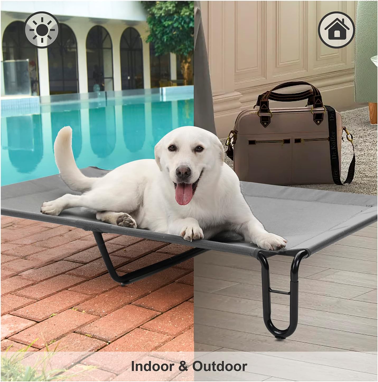 pettycare Elevated Outdoor Dog Bed - Dog Cots beds for Large Dogs XL, Waterproof Raised Dog Bed Easy to Assemble, Cooling Elevated Dog Bed with Teslin Mesh, Durable, Non Slip, Up to 85 lbs,Grey
