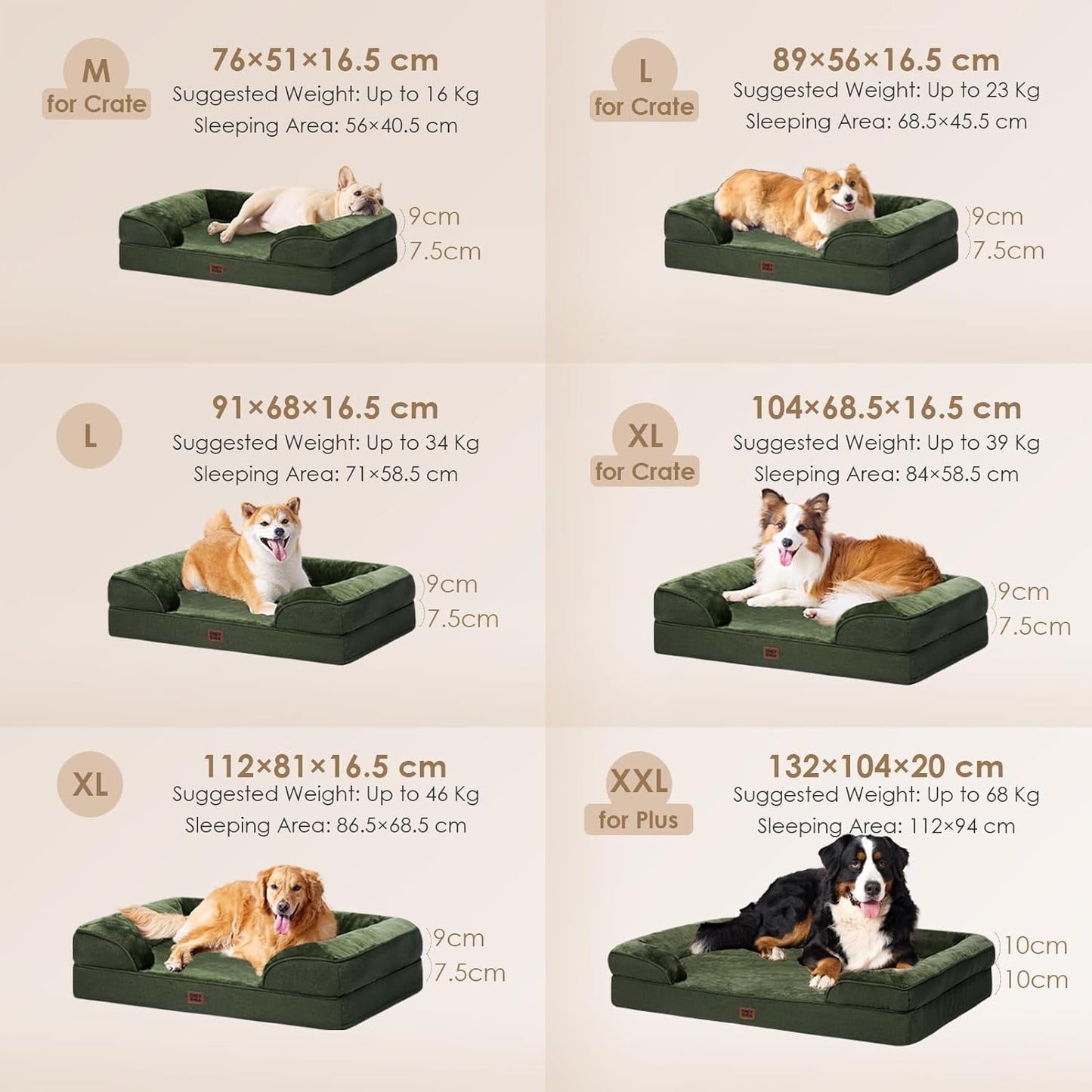 EHEYCIGA Orthopedic Dog Beds for Extra Large Dogs, Waterproof Memory Foam XL Pet Bed with Sides, Non-Slip Bottom and Egg-Crate Foam Big Dog Couch Bed with Washable Removable Cover, Dark Green