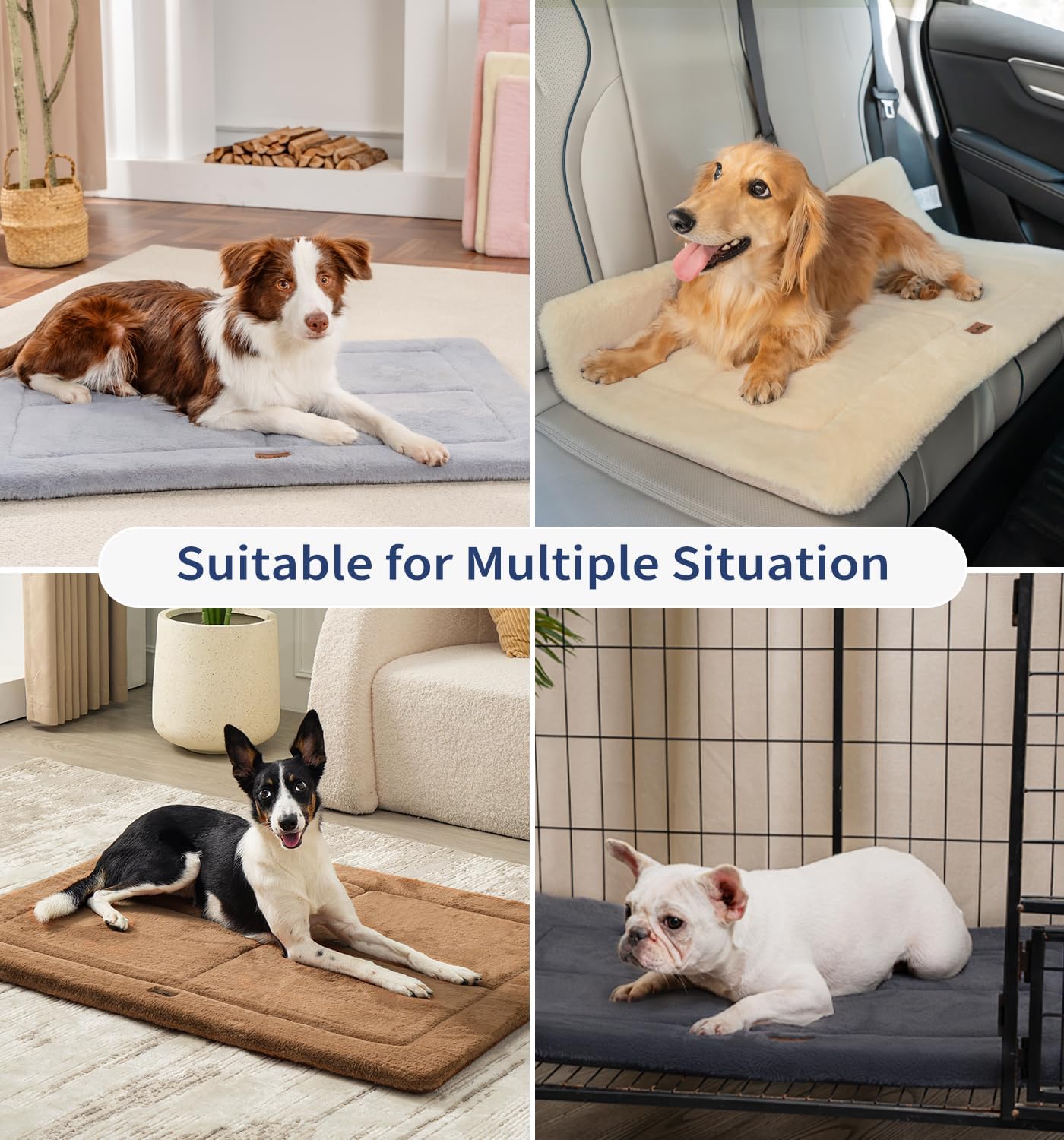 Made4Pets Dog Crate Pad Bed for Large Dogs, Washable & Reversible, Anti-Slip Kennel Mat for Cozy Sleeping, Soft Fluffy Dog Bed for Indoor & Outdoor Use, 36"x27", Gray