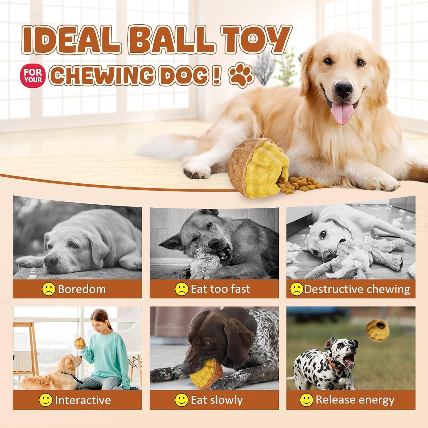 Dog Frozen Treats Toy, Cognitive Dogs Brain Stimulation Toys for Aggressive Chewers, Interactive Dispensing Toy Enrichment Keep Them Busy No-Boredom, Tough Nylon&Coffe Wood Fillable Puzzle Dog Feeder