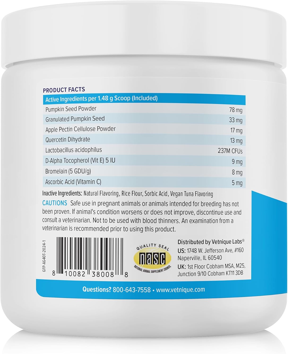 Vetnique Glandex Feline Anal Gland or Daily Probiotic Fiber Supplement Powder for Cats with Digestive Enzyme, Probiotics and Pumpkin, Vet Recommended for Healthy Bowels (4oz, Anal Gland Powder - Tuna)