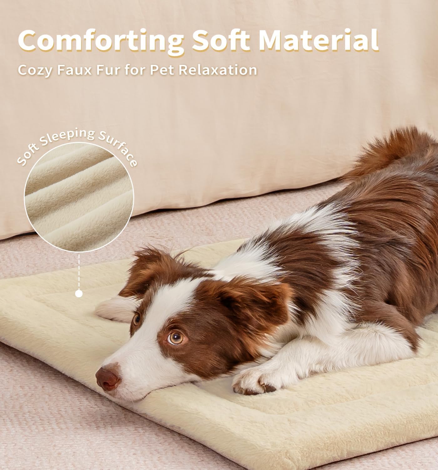 Made4Pets Dog Crate Pad Bed for Extra Large Dogs, Washable & Reversible, Anti-Slip Kennel Mat for Cozy Sleeping, Soft Fluffy Dog Bed for Indoor & Outdoor Use, 48"x30", Beige