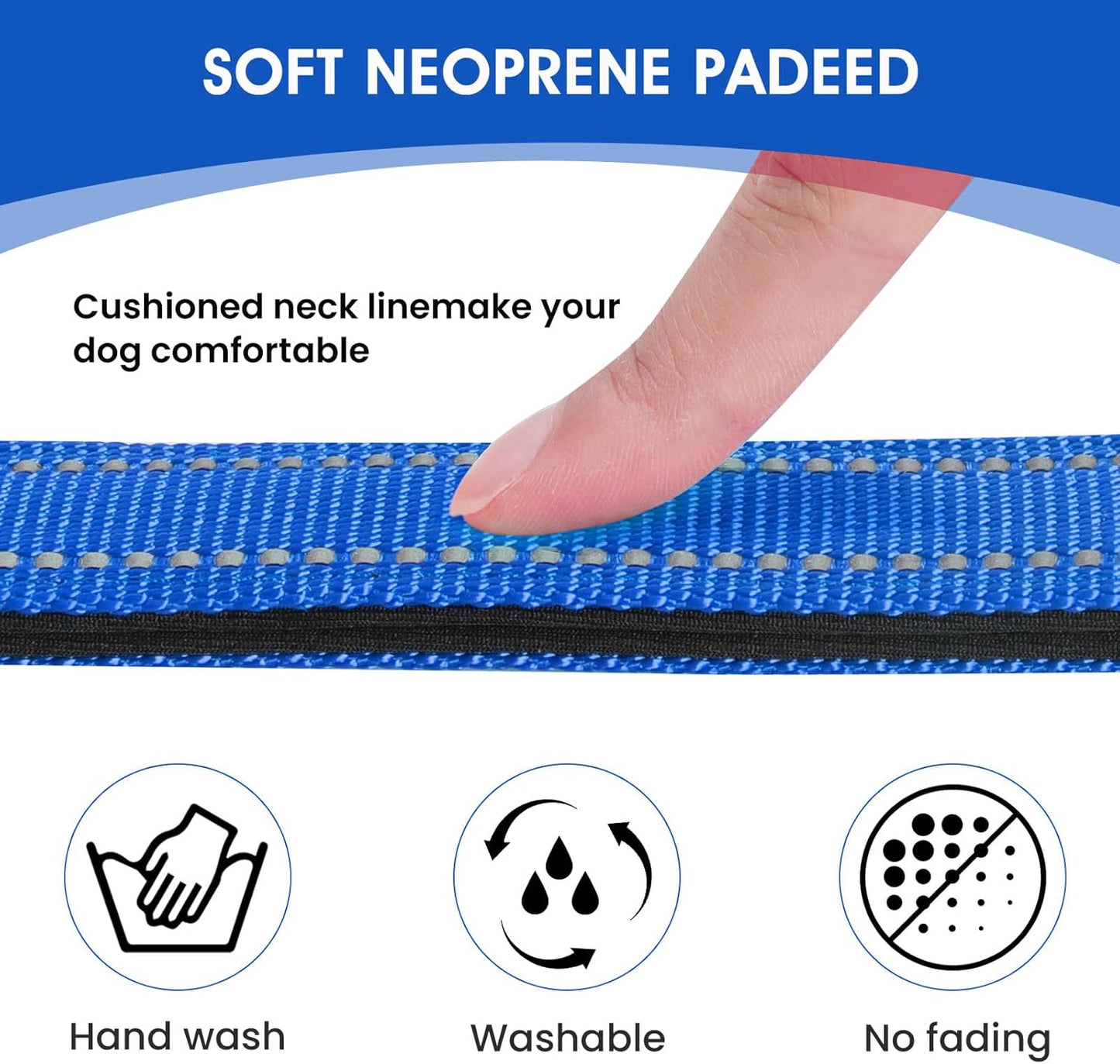 Reflective Dog Collar Padded with Soft Neoprene Breathable Quick Release Basic Dog Collars for Puppy Small Dogs Boy Girl Blue