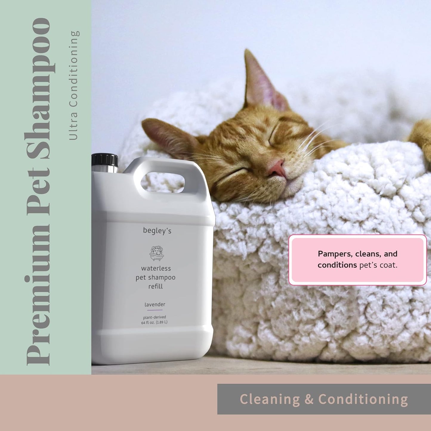 Begley's No Rinse Waterless Pet Shampoo, Bathless Cleaning, Deodorizing, and Odor Removal for a Shiny, Fresh Smelling Coat - Effective for Dogs, Puppies, and Cats - Refill, Fresh Tea Tree