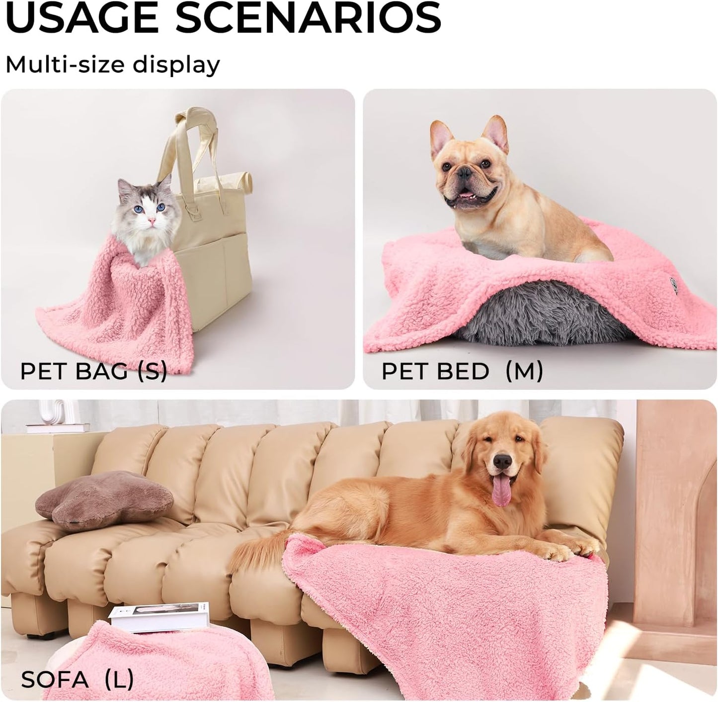 Luciphia 1 Pack 3 Calming Dog Blanket Fluffy Premium Fleece Pet Blankets Soft Sherpa Throw for Dogs Puppy Cat Pink Small (23" x16")