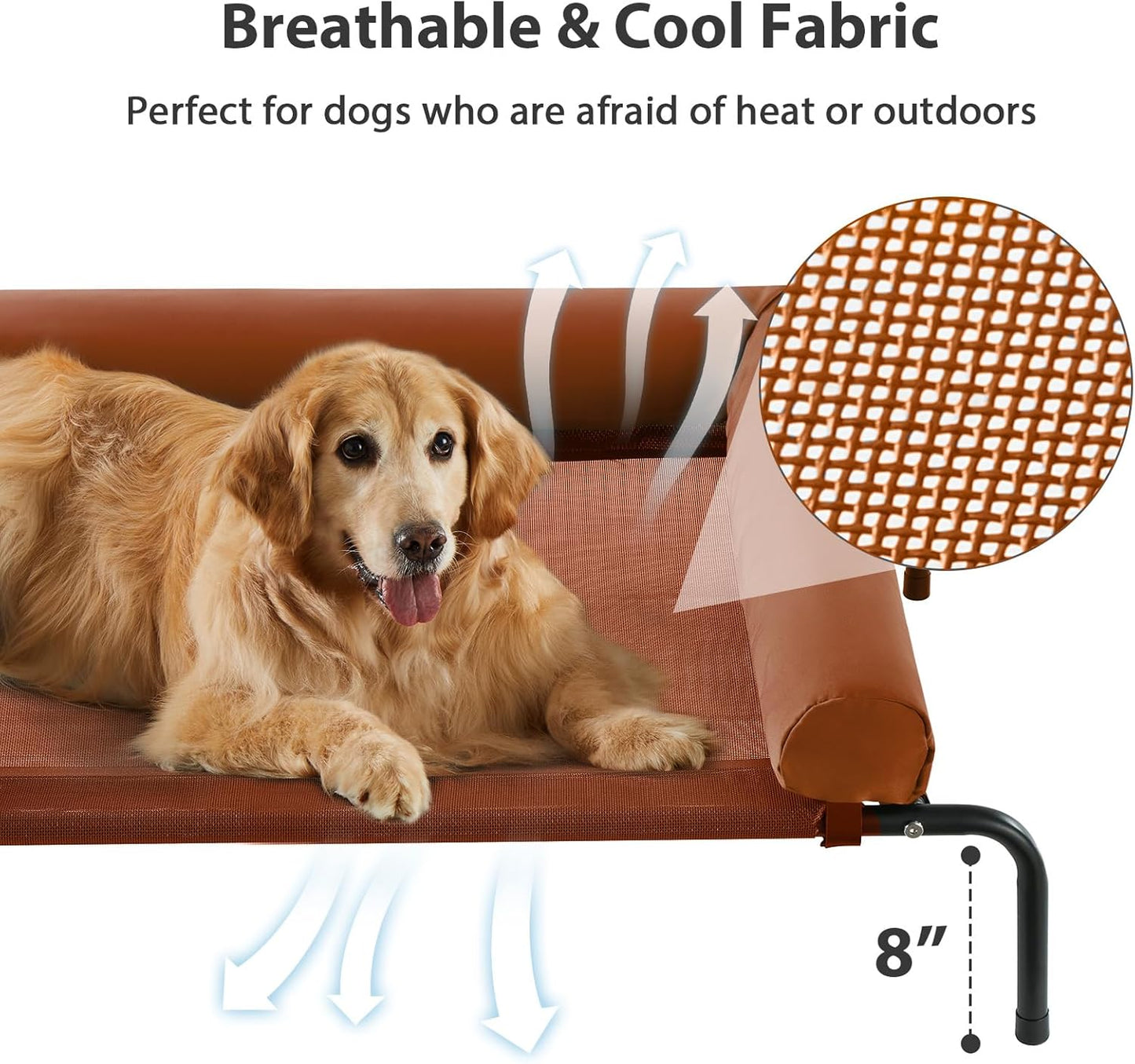RRPETHOME Large Elevated Cooling Dog Bed, Raised Cot Beds for Large Dogs, Elevated Outdoor Dog Bed, Chew Proof Portable Cooling Pet Cot with Skid-Resistant Feet and Breathable Mesh