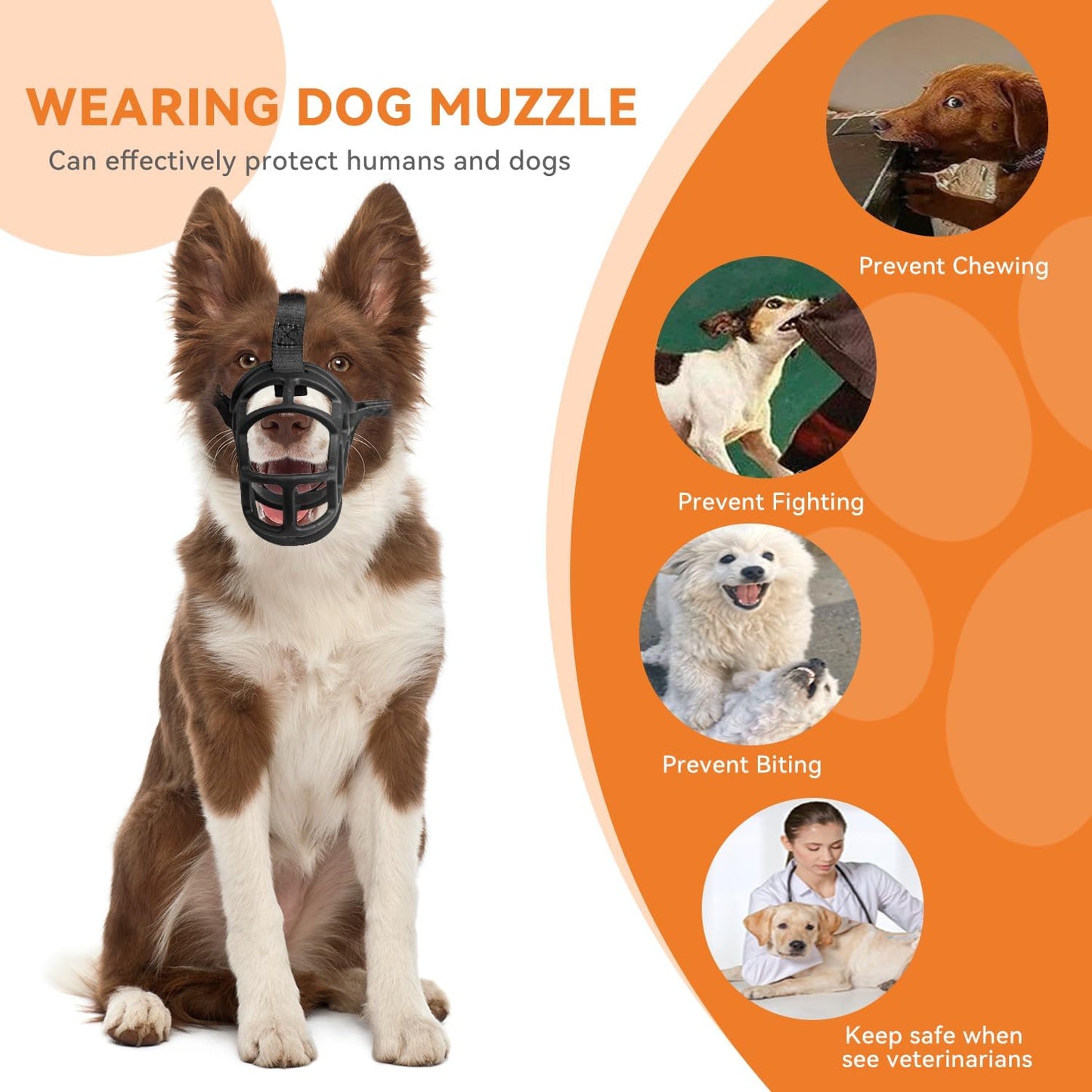 Dog Muzzle, Basket Muzzle Anti Biting Chewing, Sturdy Lightweight Muzzle Allows Panting Drinking, Cage Muzzle for Small Medium Large Dogs, Suitable for Grooming Trimming Training (Size 6)