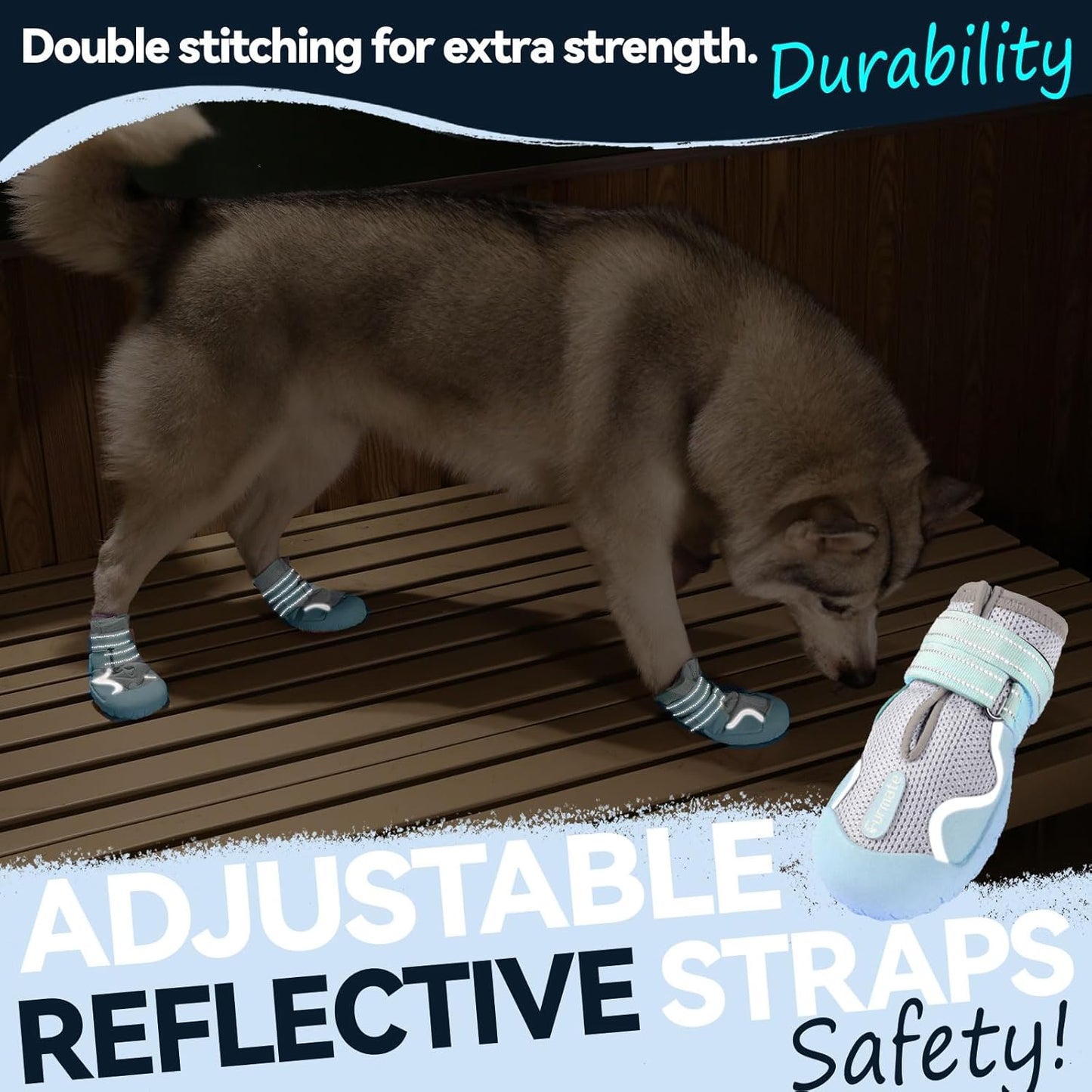 Dog Shoes for Large Small Medium Dogs, Breathable Mesh Dog Boots & Paw Protectors for Summer Hot Pavement Winter Snow, Waterproof Anti-Slip Dog Booties for Hiking Hardwood Floors(Blue-Beige3)