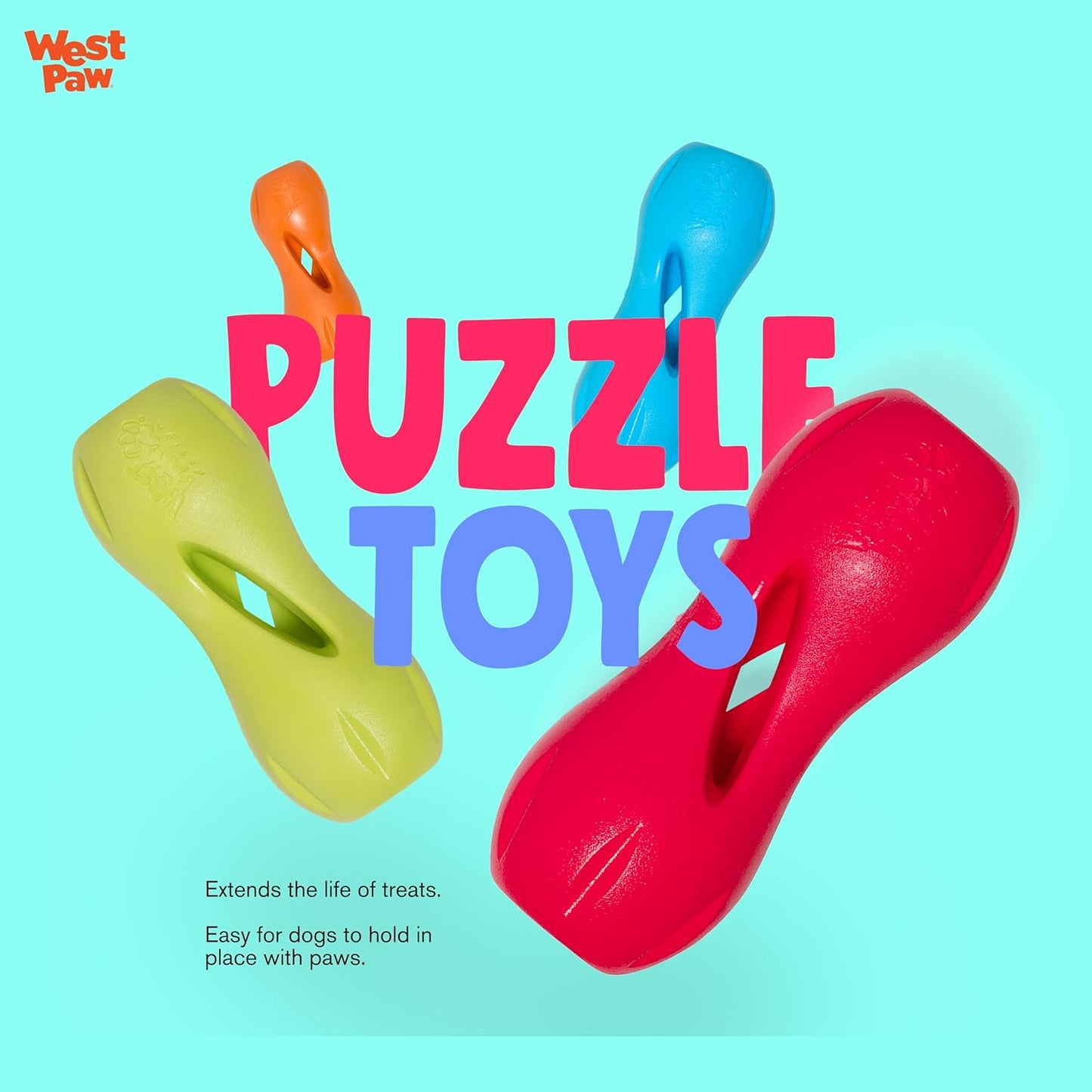 West Paw Zogoflex Qwizl Interactive Treat Dispensing Dog Puzzle Treat Toy for Dogs, 100% Guaranteed Tough, It Floats!, Made in USA, Large, Tangerine
