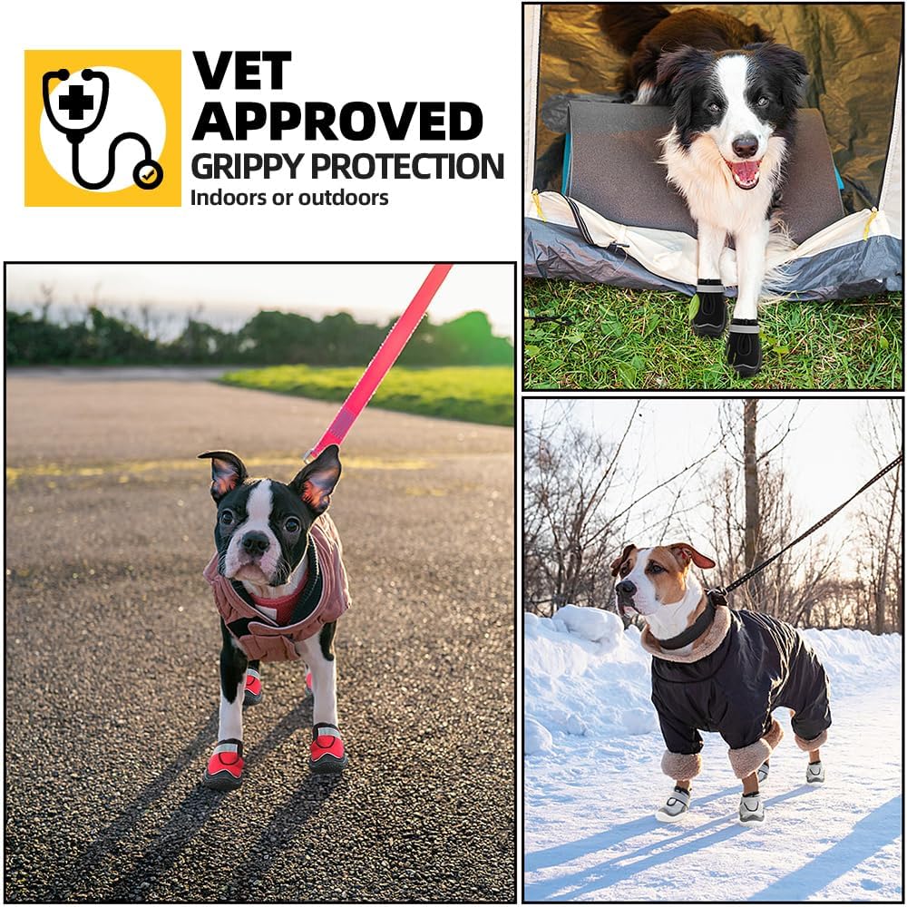 Hcpet Dog Boots for Large Dogs, Dog Shoes for Hot Pavement Winter Snow, Paw Protector Dog Booties Designed for Comfort and Breathability, Outdoor Booties for Small Medium Dogs for Hiking Red Size 6