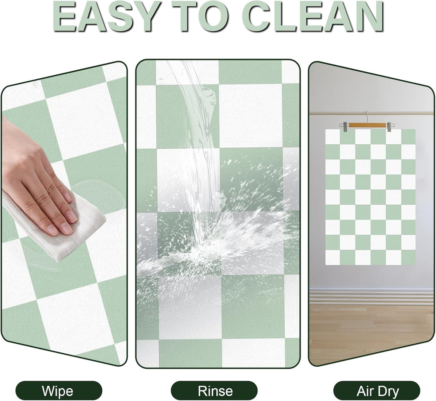 Pet Feeding Mat, 16"x 24" Absorbent Dog Food Mat, Checkered Cat Bowl Mats, Easy to Clean Pet Placemats, Quick Dry Dog Water Dispenser Mats for Messy Drinkers, Green & White