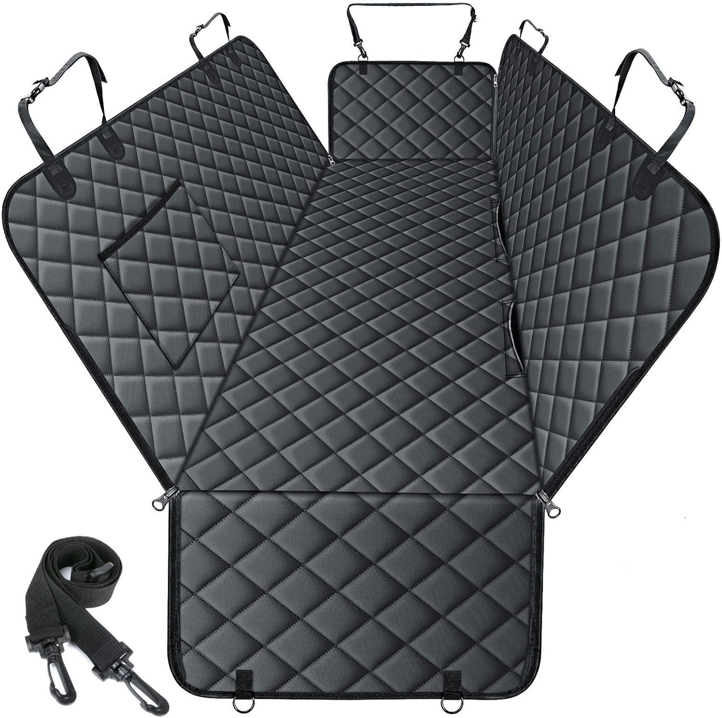 Waterproof Dog Car Seat Cover for Back Seat - Durable, Scratch Proof Pet Hammock with Nonslip Design & Storage Pockets, Fits Cars, SUVs, Trucks- S, Black