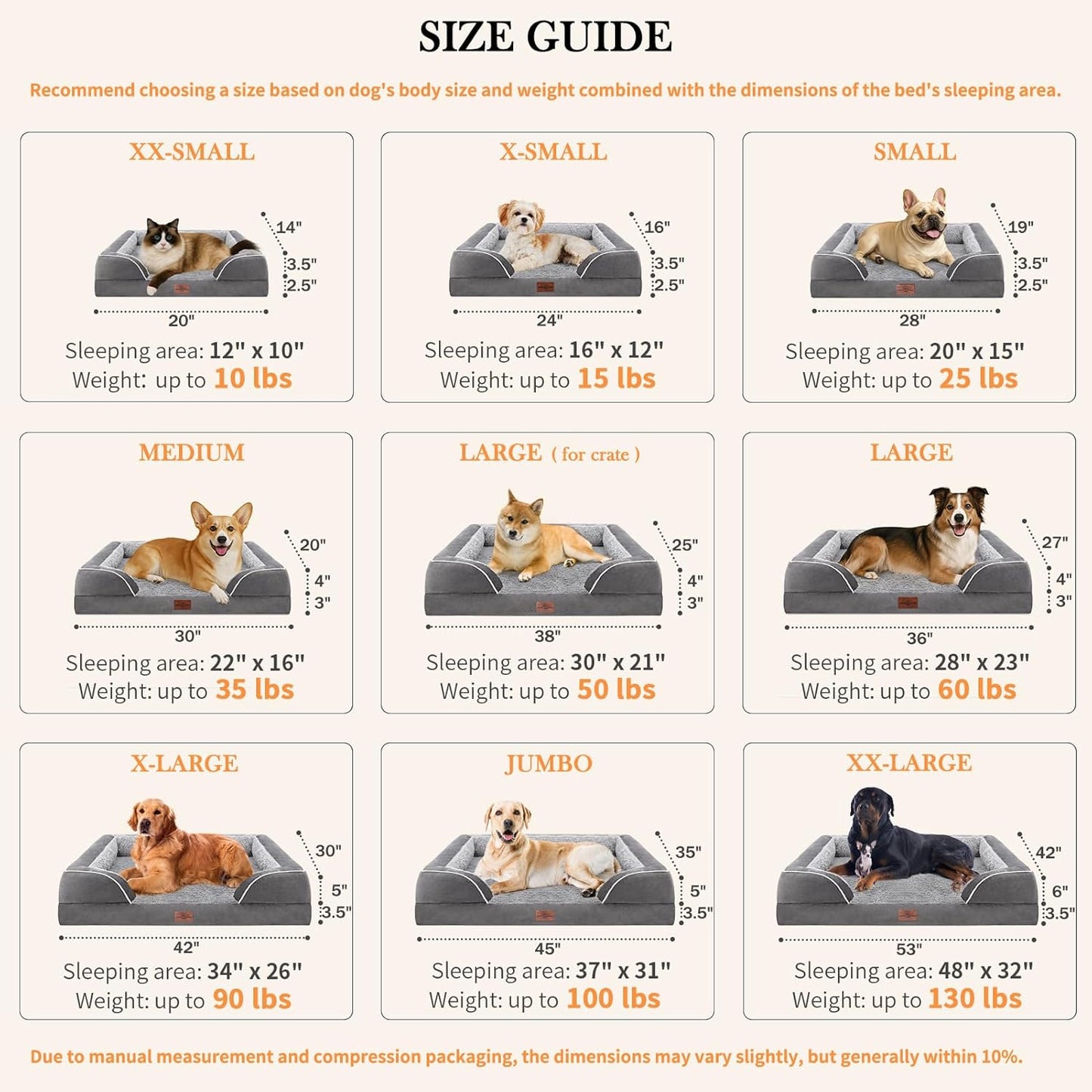 Comfort Expression XXL Orthopedic Dog Bed for Extra Large Dogs, Waterproof Orthopedic Foam Dog Beds, Washable Dogs Sofa Beds with Removable Cover & Non-Slip Bottom(XX-Large,Grey)