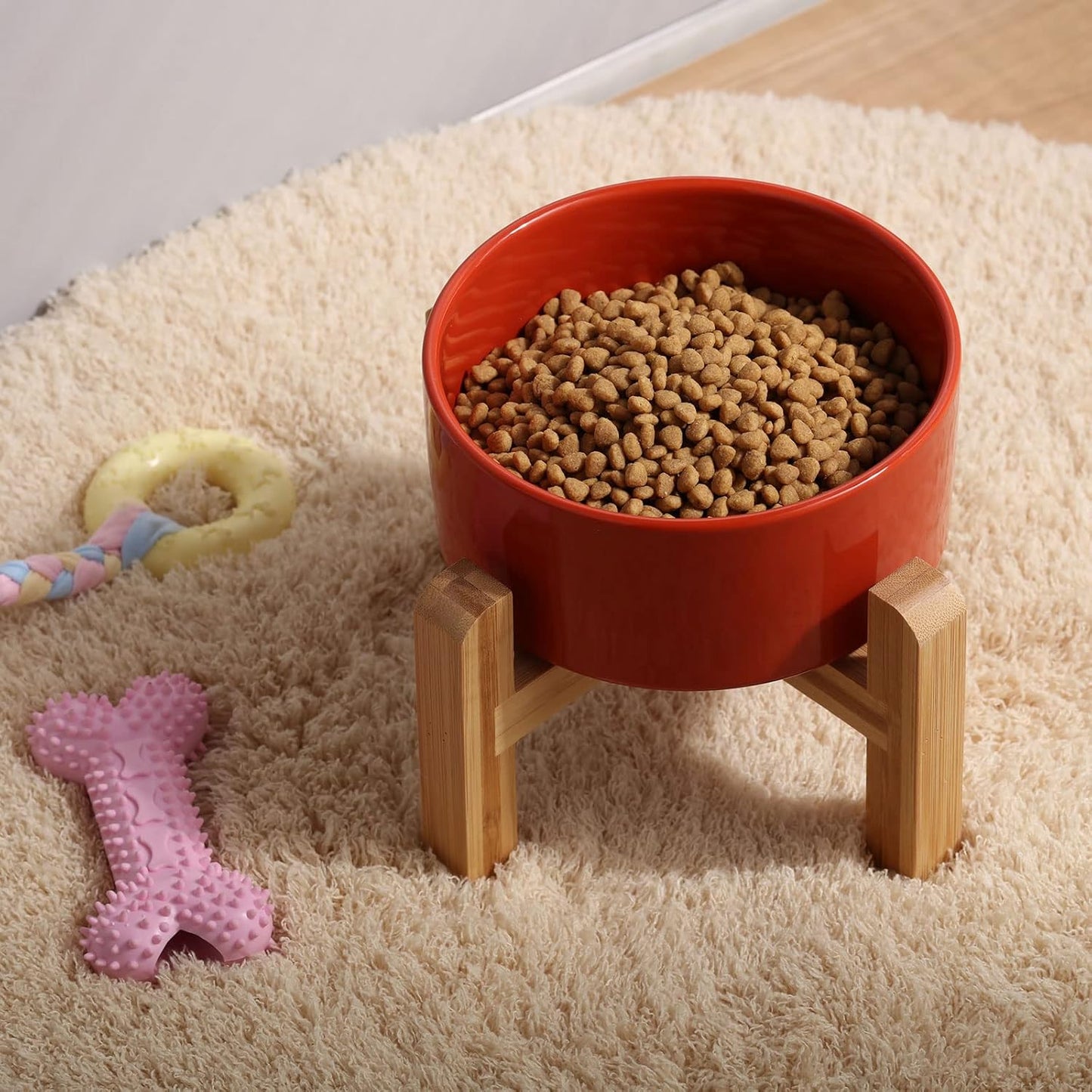 Petygooing 28 OZ Rust Red Elevated/Raised Ceramic Dog Bowl for Small and Medium Breeds, Dog Food Water Dish with Stand,Pet Feeding Bowl with Anti Slip Rubber for Cats Small and Medium Dogs (3.6 Cups)