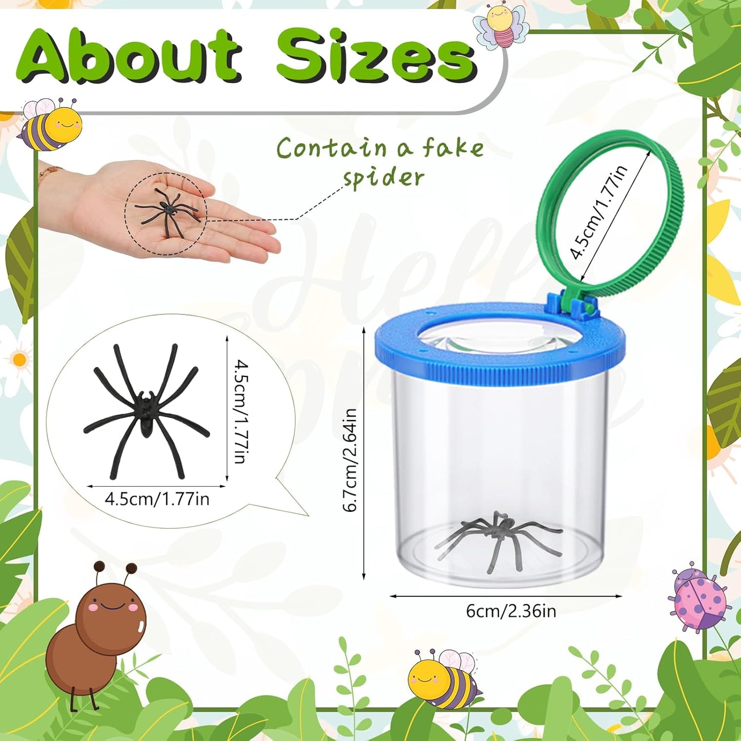 Coopay 12 Pieces Magnifying Insect Box Bug Viewer Critter Insect Cage Bug Magnifier Container Bug Catcher Cage Bug Jar Collecting Kit for Children, Kids Science Nature Exploration Tools