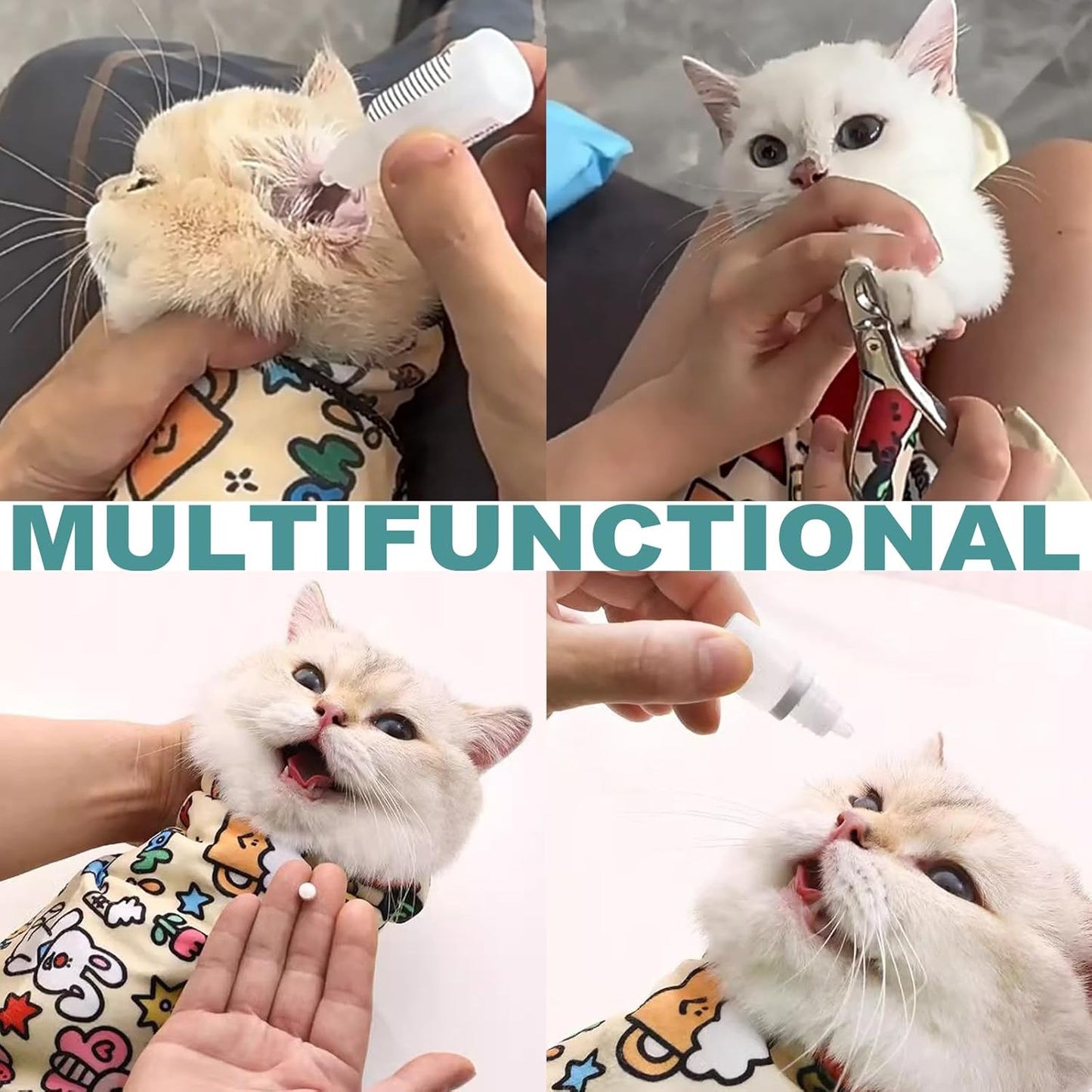 Cat Grooming Wrap, 2pcs [XL] Cat Restraint Wrap for Nail Clipping, Ear Cleaning, and Teeth Brushing, Self-Adherent, Anti-Bite, Anti-Scratch, Anti Scratch, Cow White+Yellow