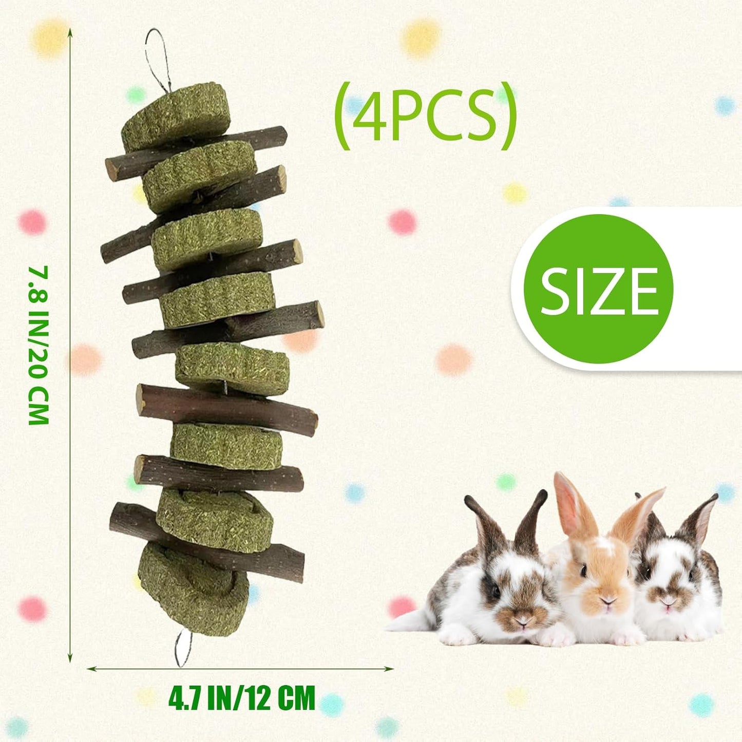 kathson Rabbit Chew Toys,Bunny Grind Teeth 100% Natural Organic Apple Wood Stick Improve Rodent Health Rabbits Hamsters Squirrel Guinea Pig(4 Pieces)