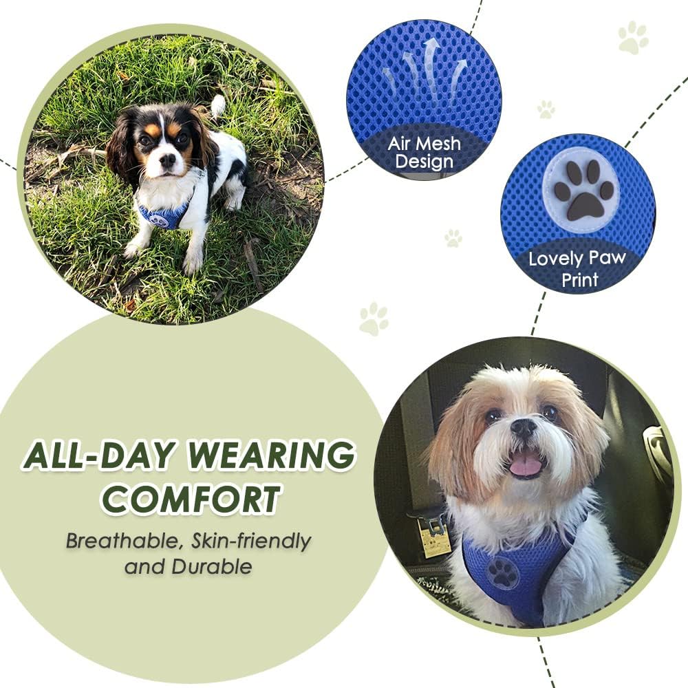 SlowTon Dog Seat Belt Harness for Car, Dog Car Harness Adjustable Mesh Breathable & Dog Seatbelt Safety Tether with Elastic Bungee for Small Medium Large Pets(Blue, Double Clip, L)