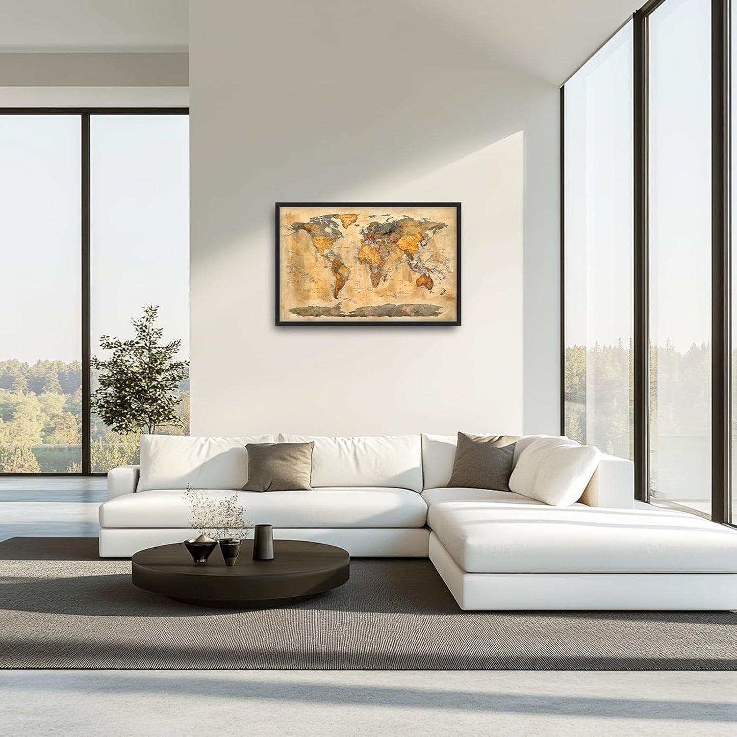 Extra Large World Map Framed Wall Art for Living Room,Oversized Vintage Map of The World Pictures Wall Decor,Canvas Print Painting Modern Artwork Bedroom Office Bathroom 36L" x 24W"