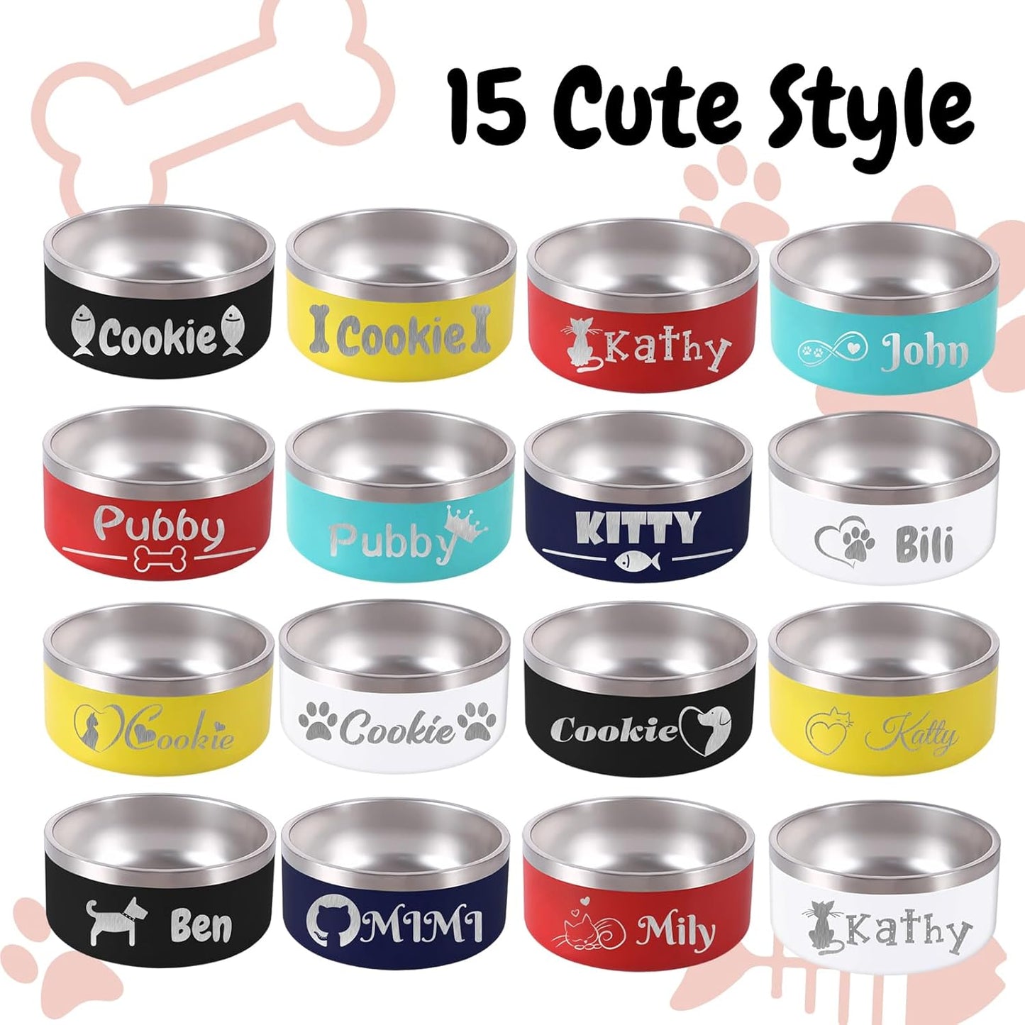 32OZ Personalized Dog Bowl Laser Engraved Custom Pet Name 18/32/42/64 oz No Slip Stainless Steel Insulated Bite-Resistant Food Water Dishes-Red