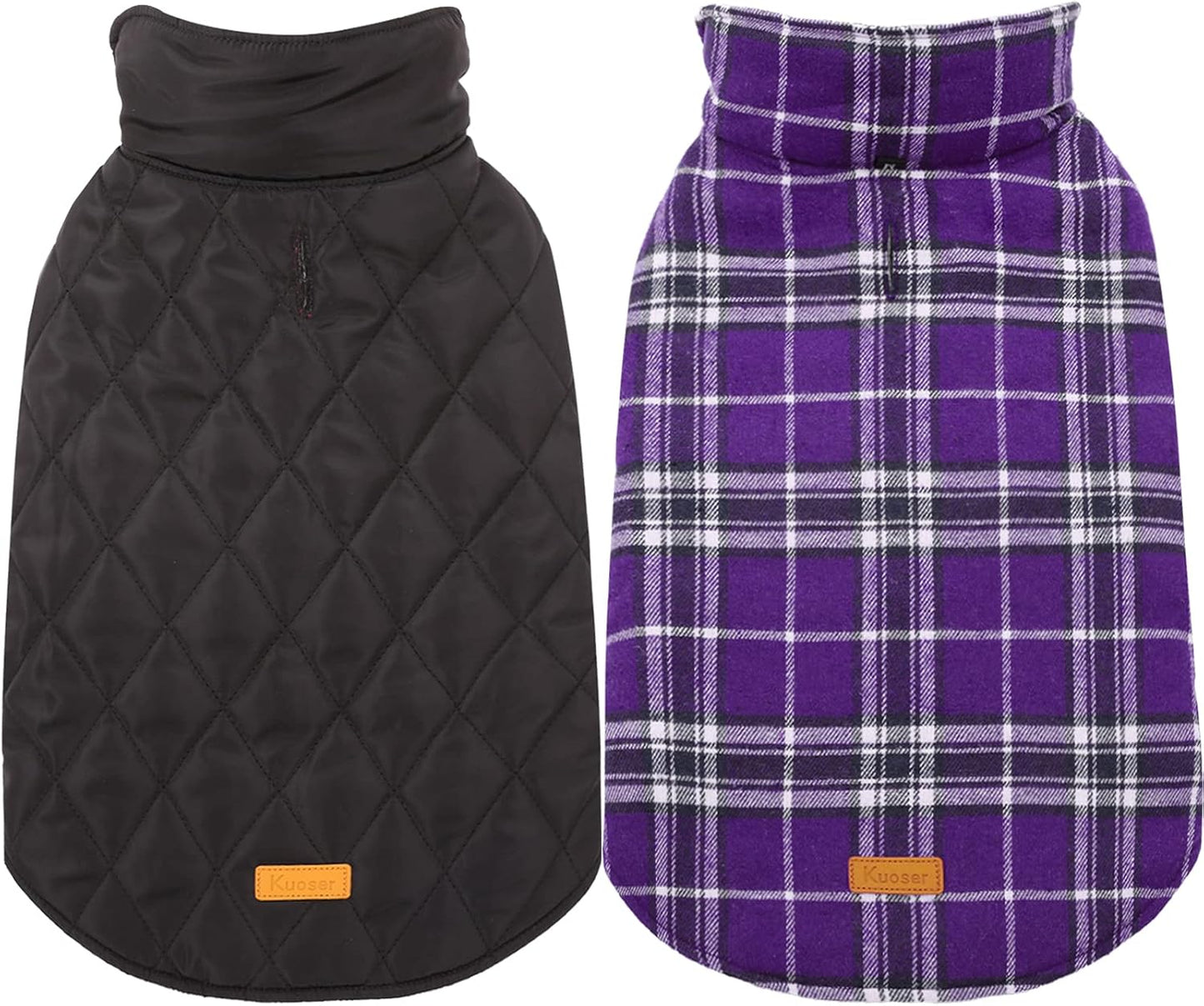 Kuoser Waterproof Dog Coat, Reversible Dog Jacket for Medium Dogs, Adjustable Durable Doggie Winter Coat Warm Puppy Cold Weather Apparel from Small to Large Breed, Purple M