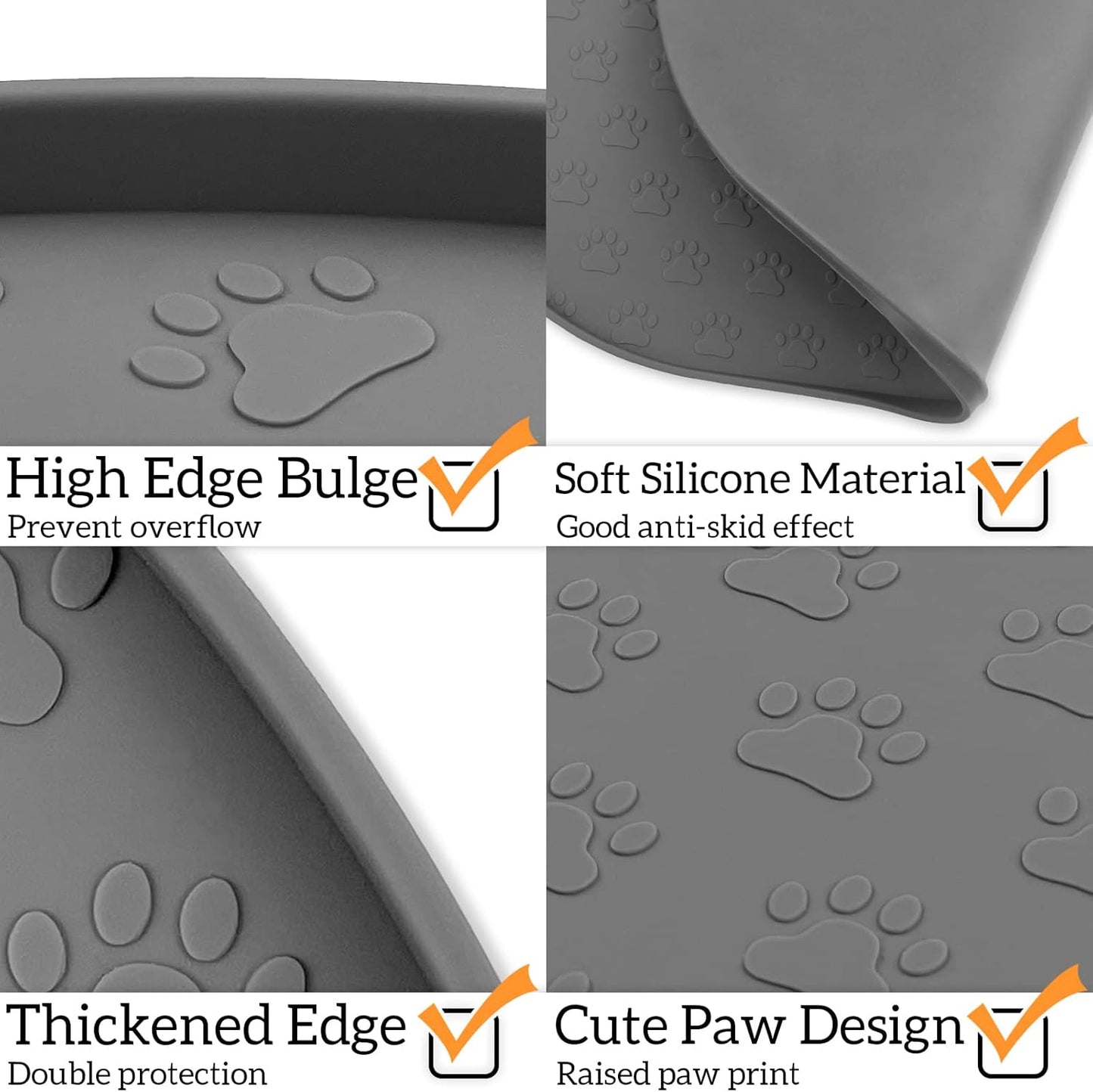 KPWACD Pet Placemat for Dog and Cat, Anti-Slip Waterproof Dogs Feeding Bowl Mat Prevent Food and Water Overflow, Silicone Puppy Dish Mats Suitable for Small Medium Big Pets, Grey, 24" * 16"