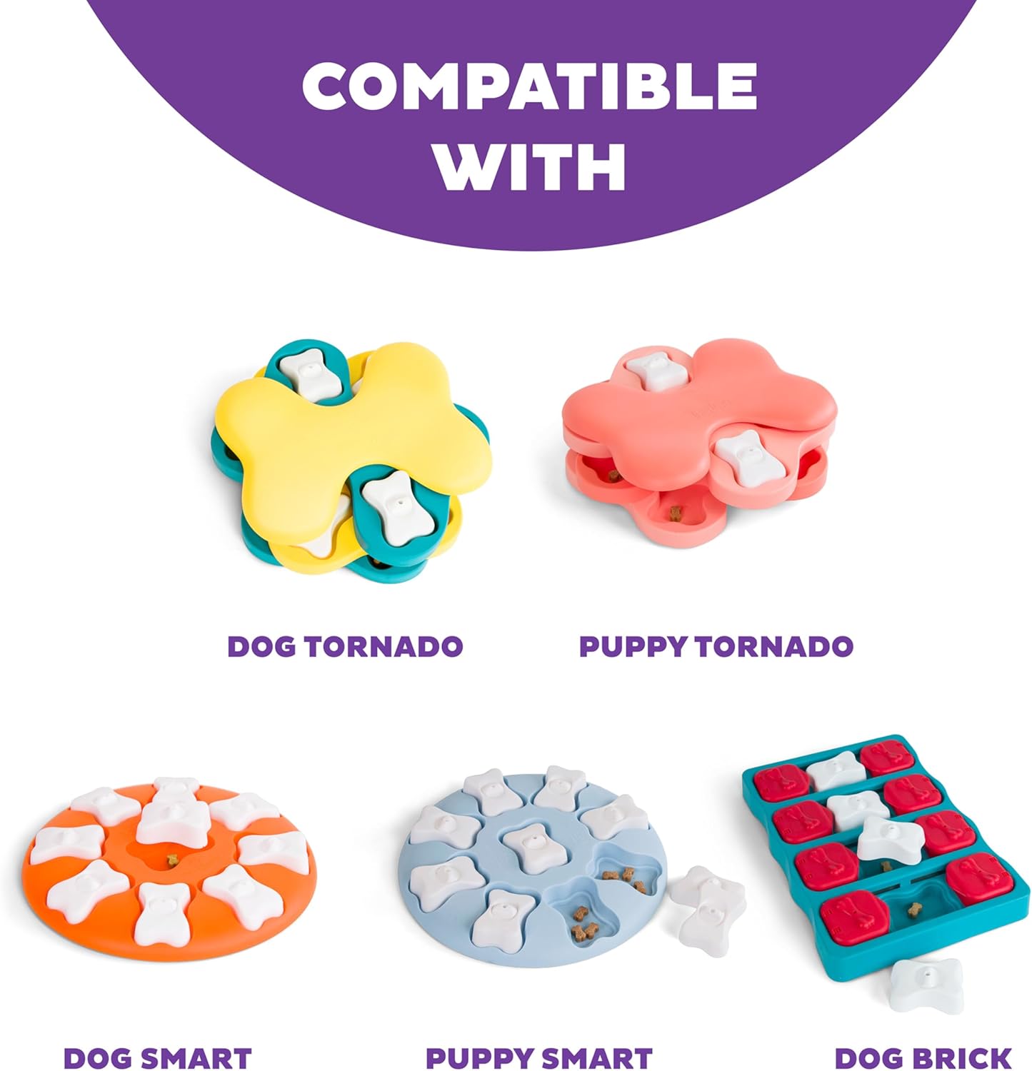 Outward Hound by Nina Ottosson Bone Replacement Parts for Interactive Dog Puzzles - DogBrick, DogTornado, DogSmart, PuppyTornado, PuppySmart, 5-Pack, White