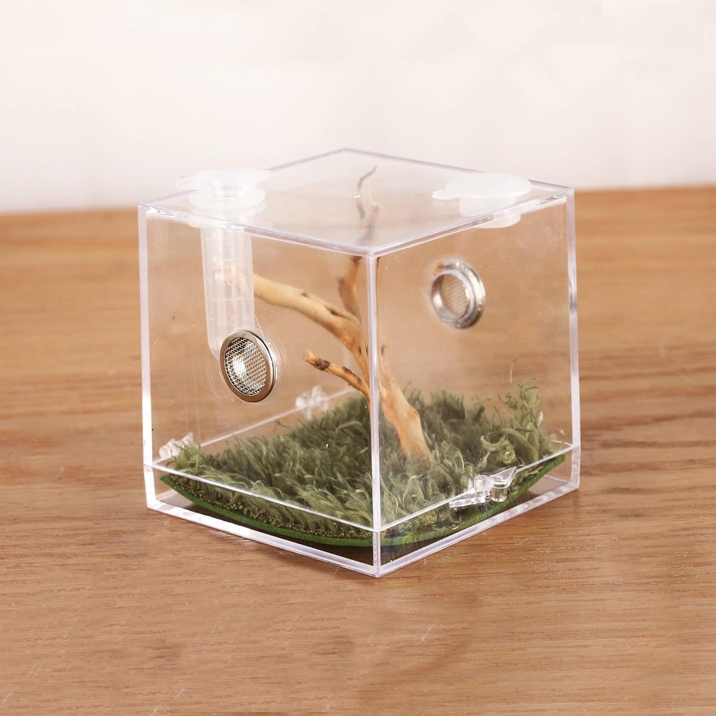 crapelles Jumping Spider Micro Big Habitat, Small Pet Insect Breeding Box, 360 Degree High Transparent Reptile Cage, Acrylic Case Mini Carrier for Amphibians, Feeding Container Enclosure Accessories