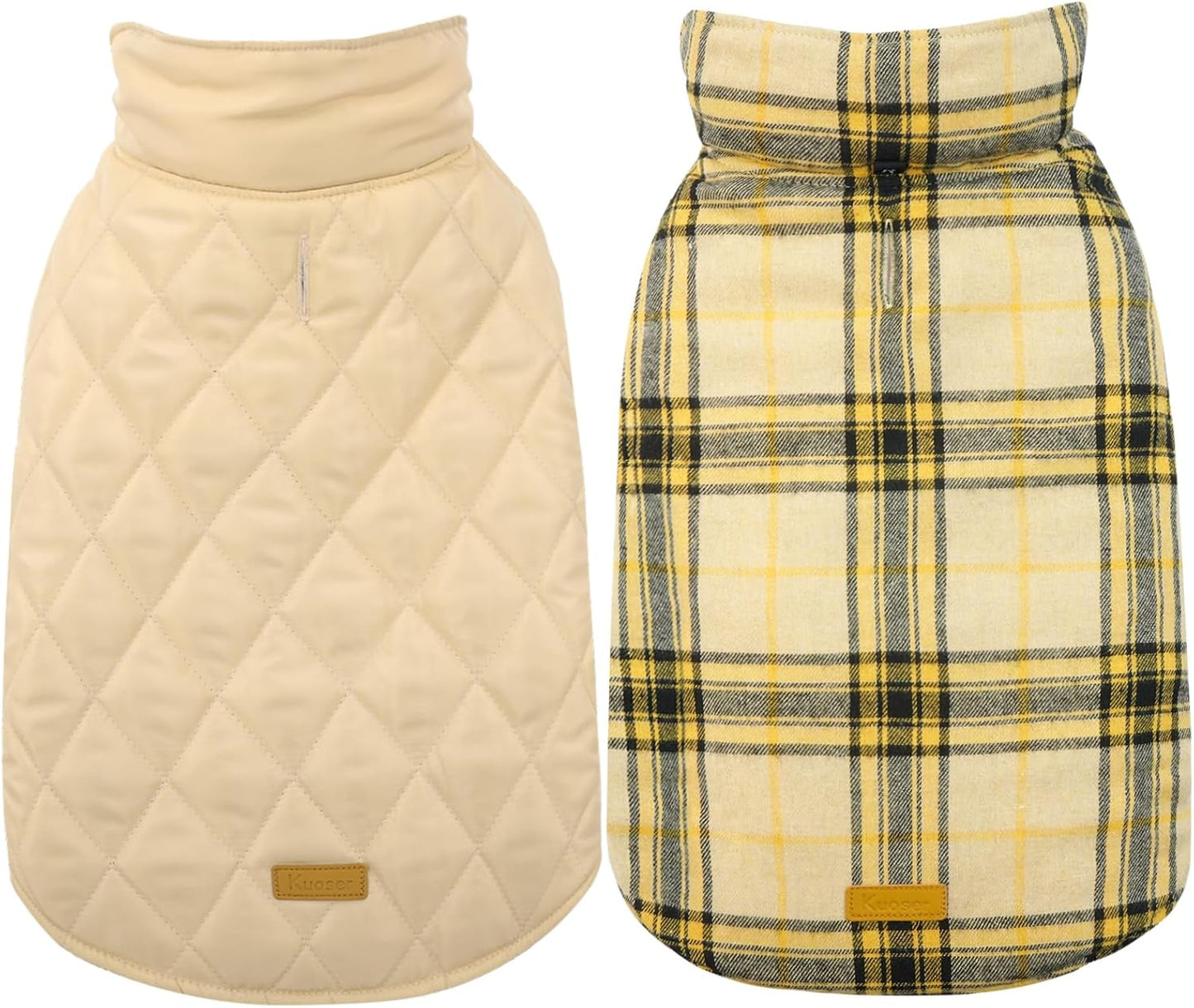 Kuoser Warm Dog Coat, Waterproof Dog Jacket for Extra Large Dogs, Adjustable Durable XL Doggie Winter Coat Reversible Cozy Puppy Cold Weather Apparel from Small to Large Breed, Yellow XL