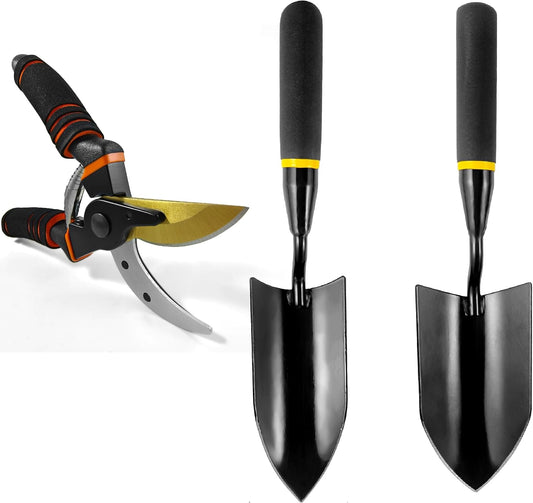 Gardening Tools – 3-in-1 Premium Garden Tool Set,Heavy Duty Pruning Shear, Trowel and Transplanter,Rust-Proof Hand Tool Set, Ideal Gardening Gifts for All (Black)