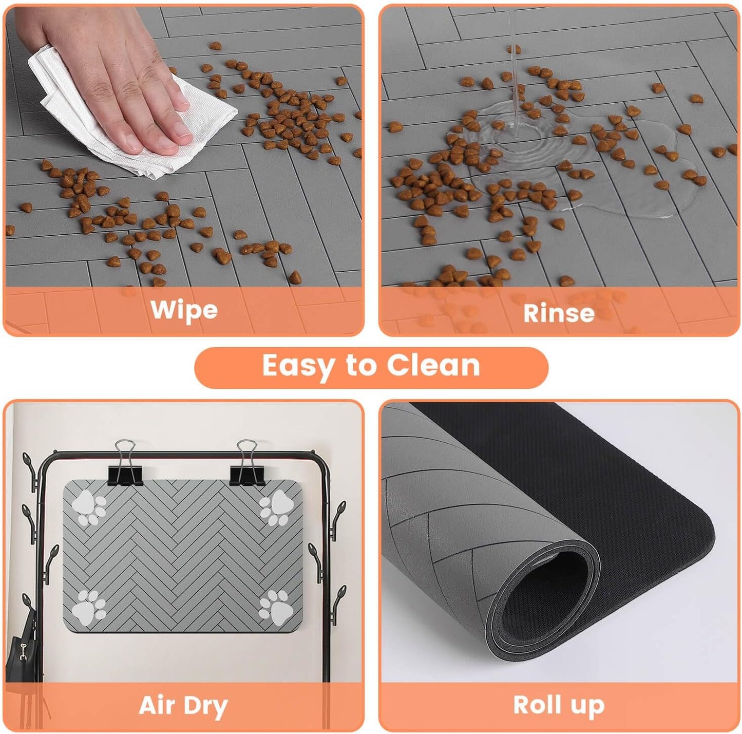 Pet Feeding Mat-Absorbent Pet Placemat for Food and Water Bowl, with Waterproof Rubber Backing, Quick Dry Water Dispenser Mat for Dog and Cat (16"x24", Striped Light Gray)