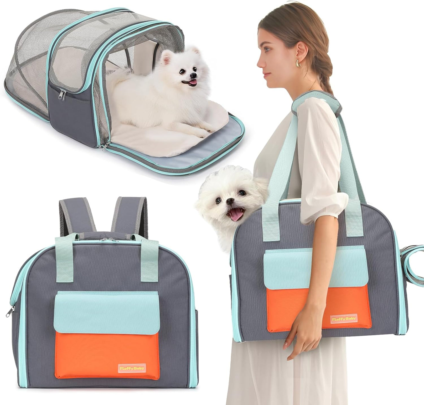 Expandable Pet Carrier Backpack, Cat Carrier Backpacks with Breathable Mesh for Cats Small Dogs Puppies Up to 25 Lbs Airline Approved Waterproof Travel Carrier with Safety Buckle for Hiking & Flights