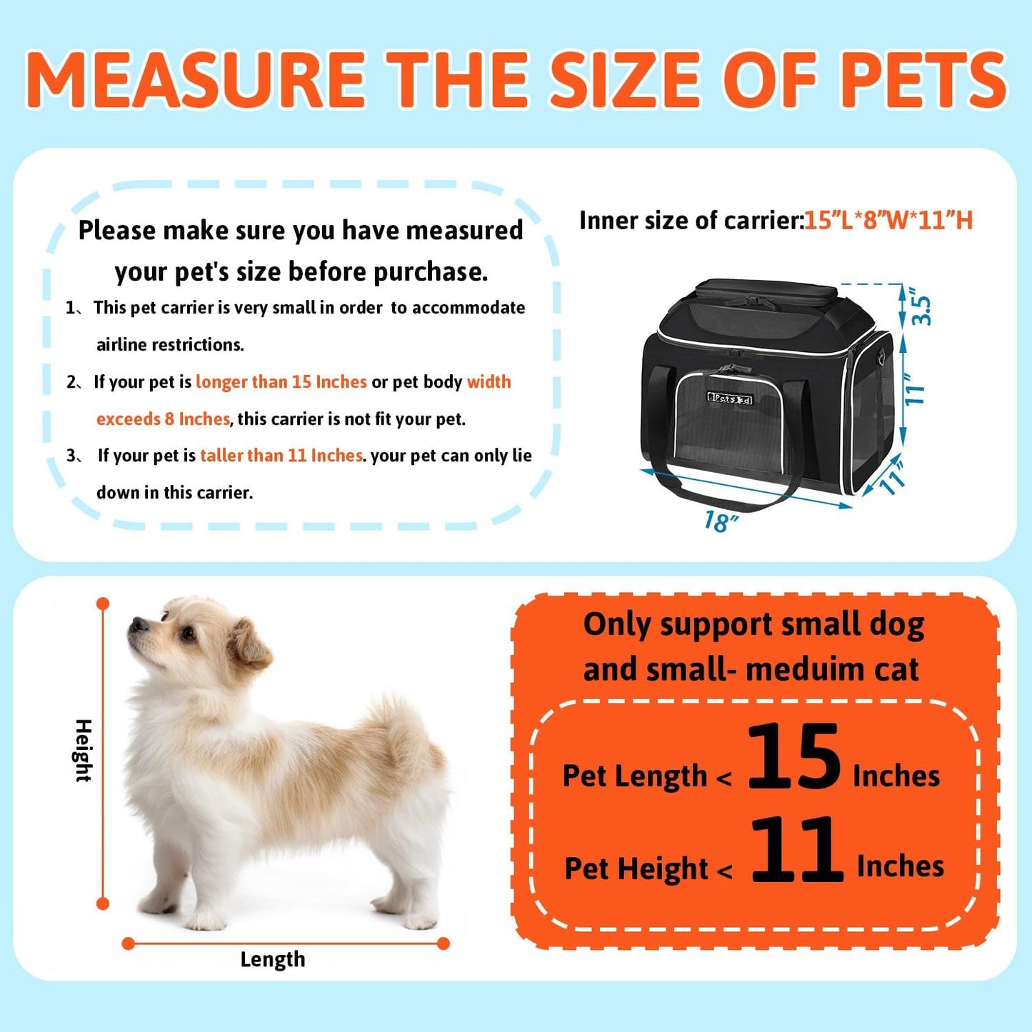 Petskd Top-Expandable Pet Carrier with Wheels 18x11x11 Inches Delta American United Airline Approved, Soft-Sided Carrier for Small Cats Dogs with Locking Safety Zippers and Anti-Scratch Mesh(Black)