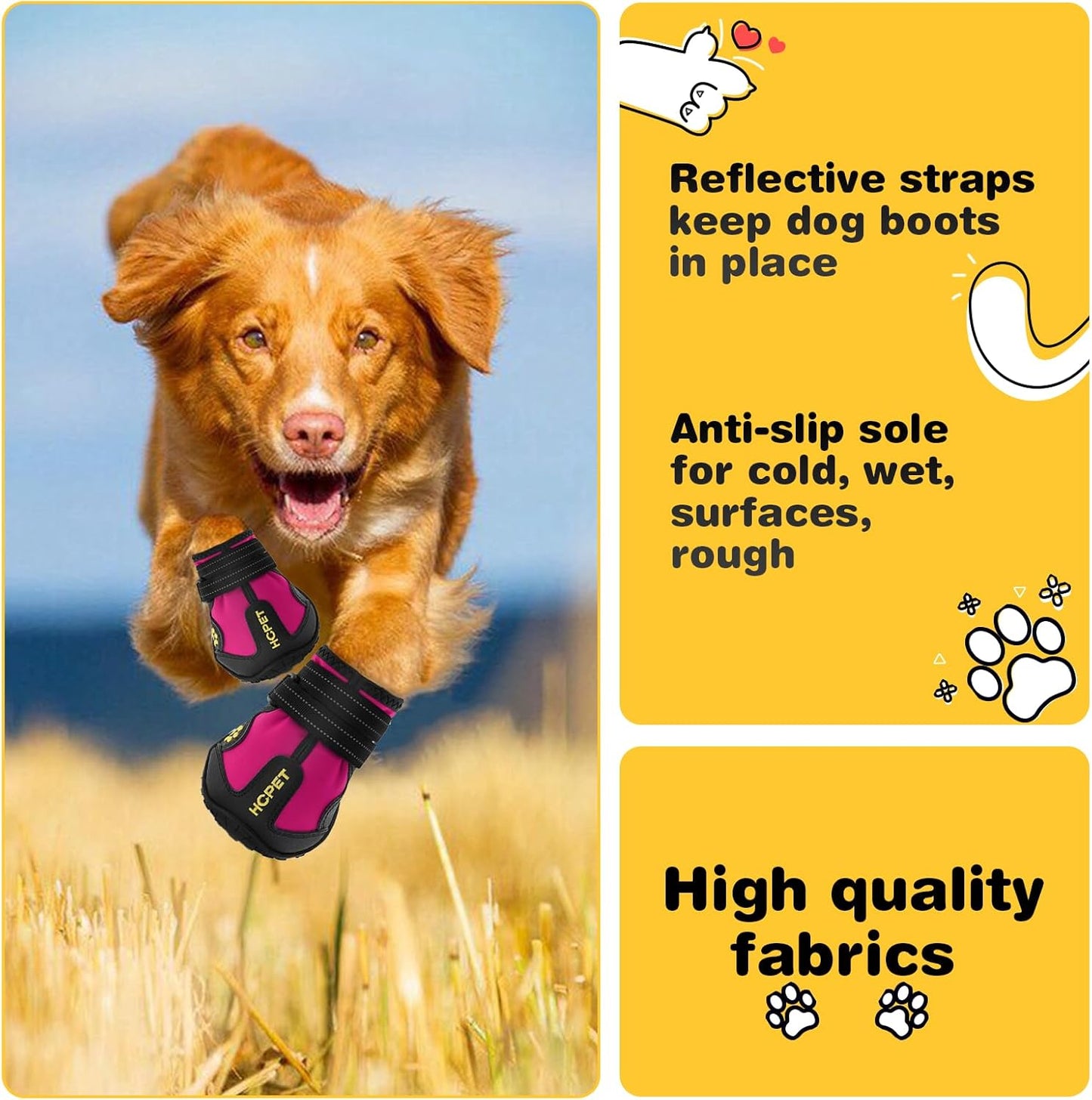 Hcpet Dog Shoes, Dog Boots for Small Dogs, Waterproof Medium Dog Booties Paw Protector for Summer Hot Pavement, Winter Snowy Day, Outdoor Walking, Indoor Hardfloors Anti Slip Sole Pink Size 5