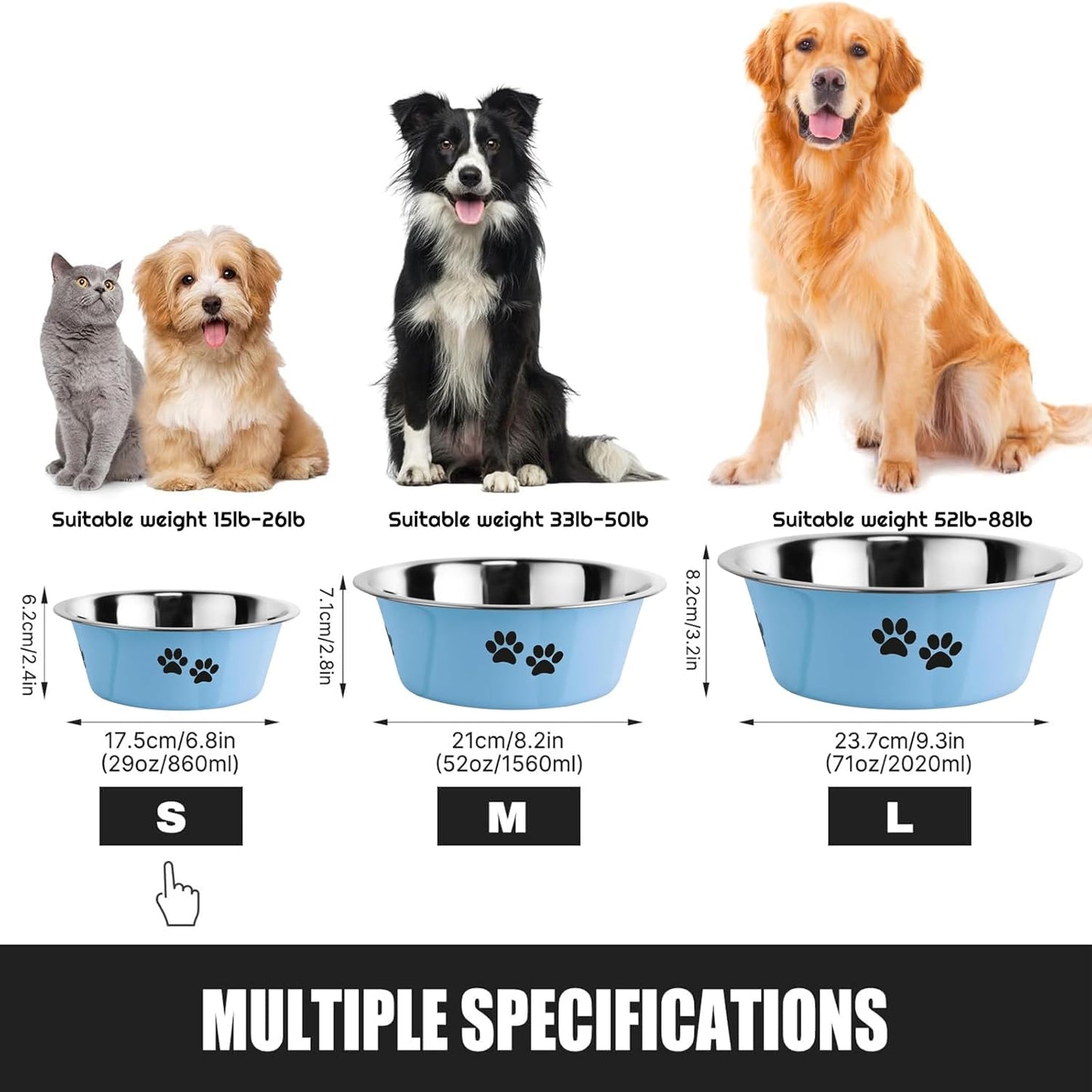 Stainless Steel Dog Bowls, Nonslip Rubber Bottom No Spill Proof Skid Metal Insulated Dog Bowls for Large Medium Small Breed Dogs (Blue, 3.6 Cups/29 OZ)